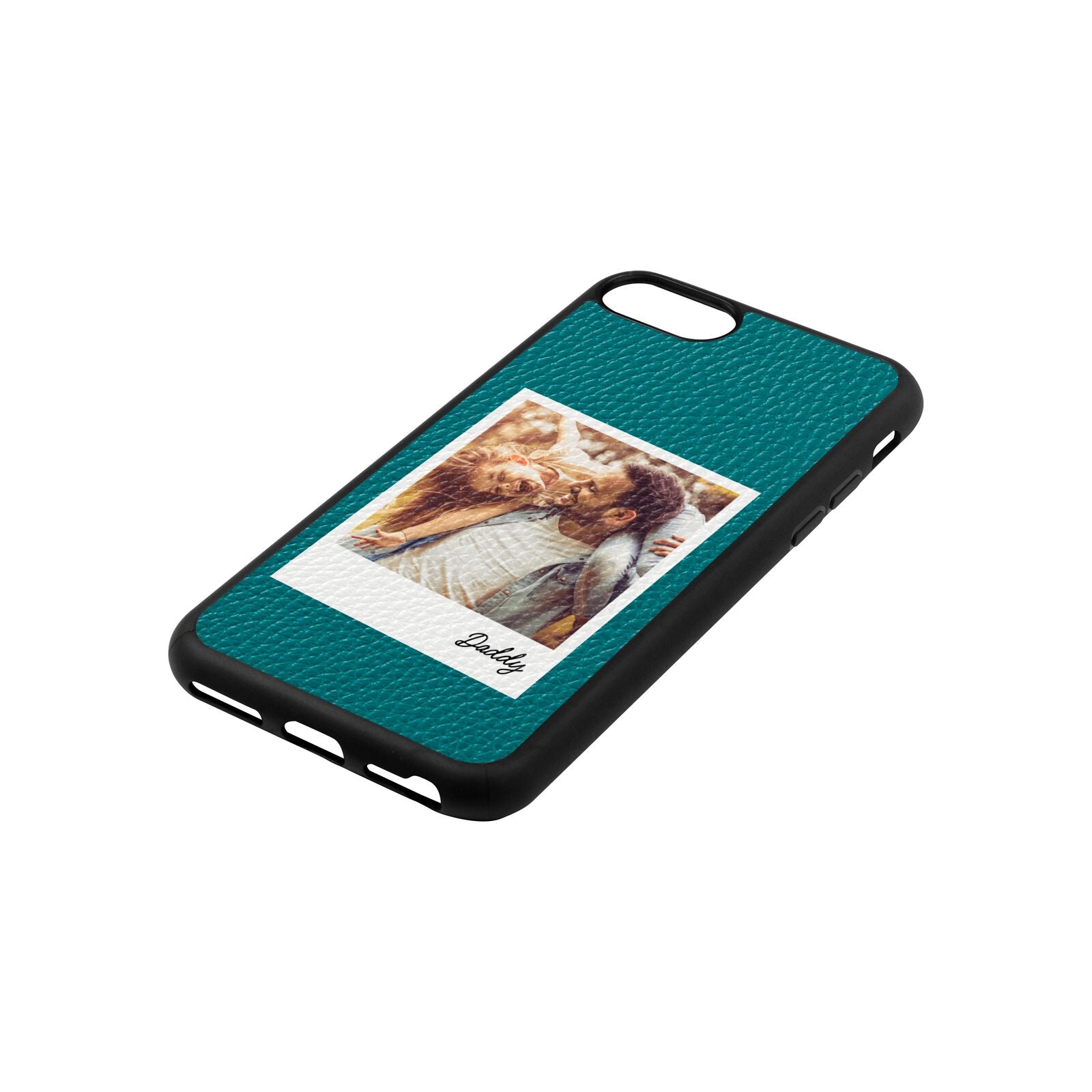 Fathers Day Photo Green Pebble Leather iPhone 8 Case Side Angle