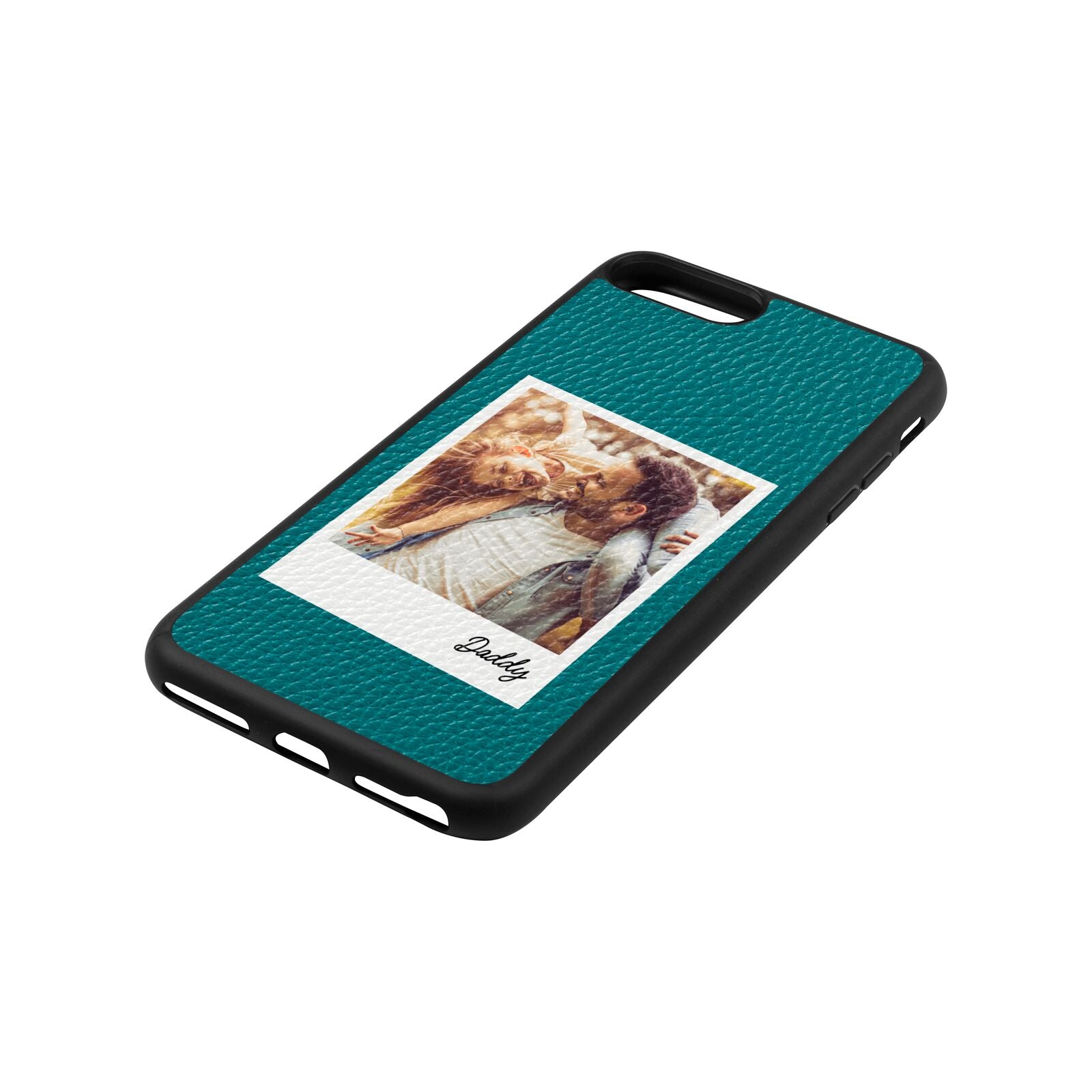 Fathers Day Photo Green Pebble Leather iPhone 8 Plus Case Side Angle