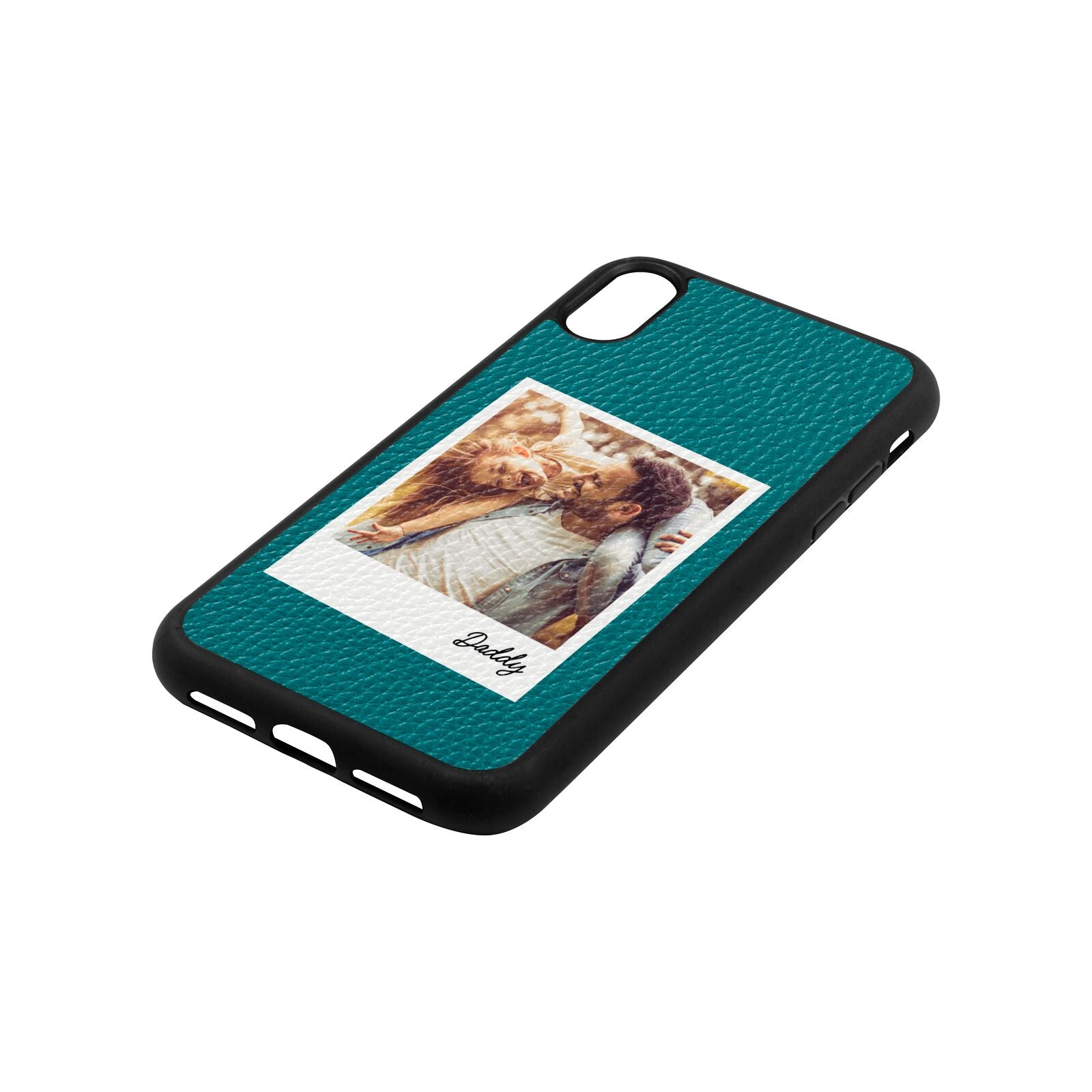 Fathers Day Photo Green Pebble Leather iPhone Xr Case Side Angle