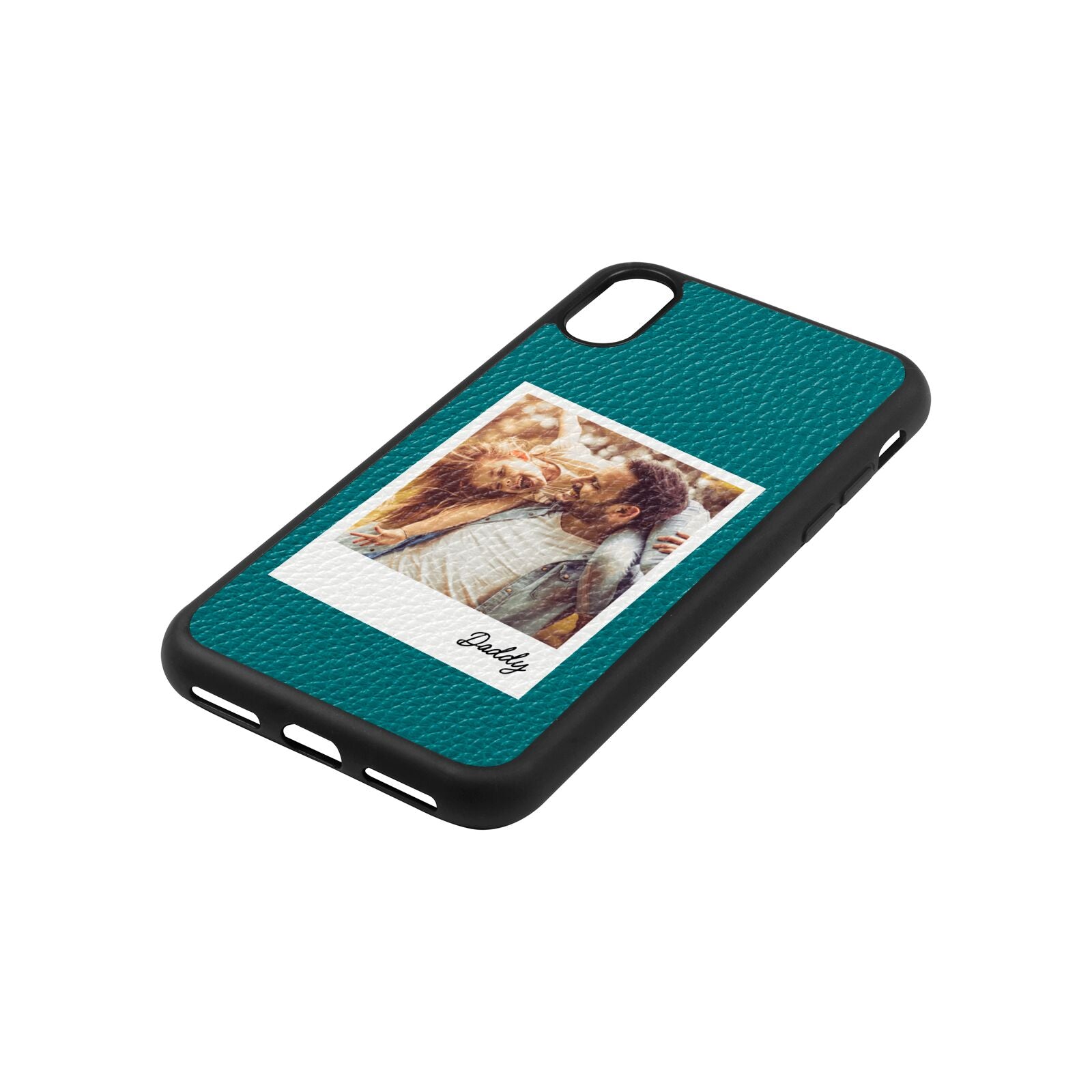 Fathers Day Photo Green Pebble Leather iPhone Xs Case Side Angle