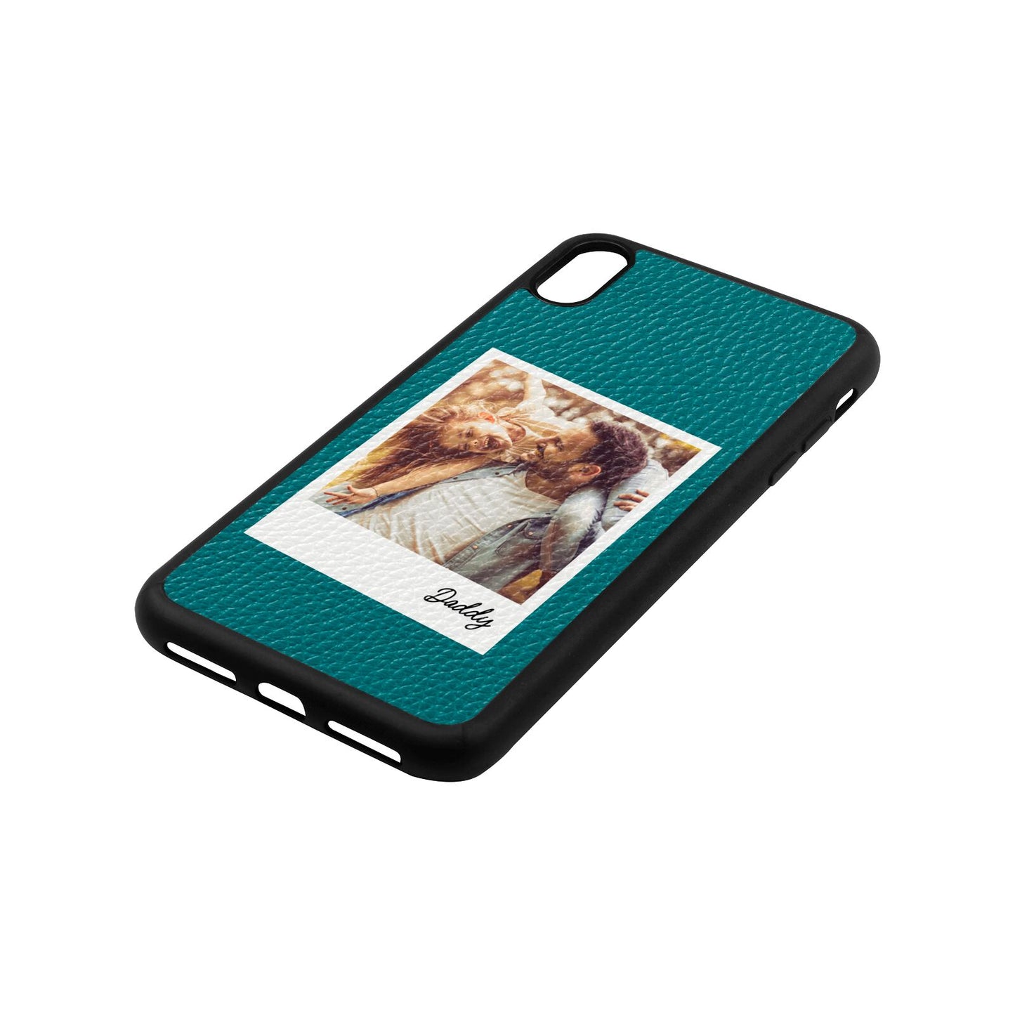 Fathers Day Photo Green Pebble Leather iPhone Xs Max Case Side Angle