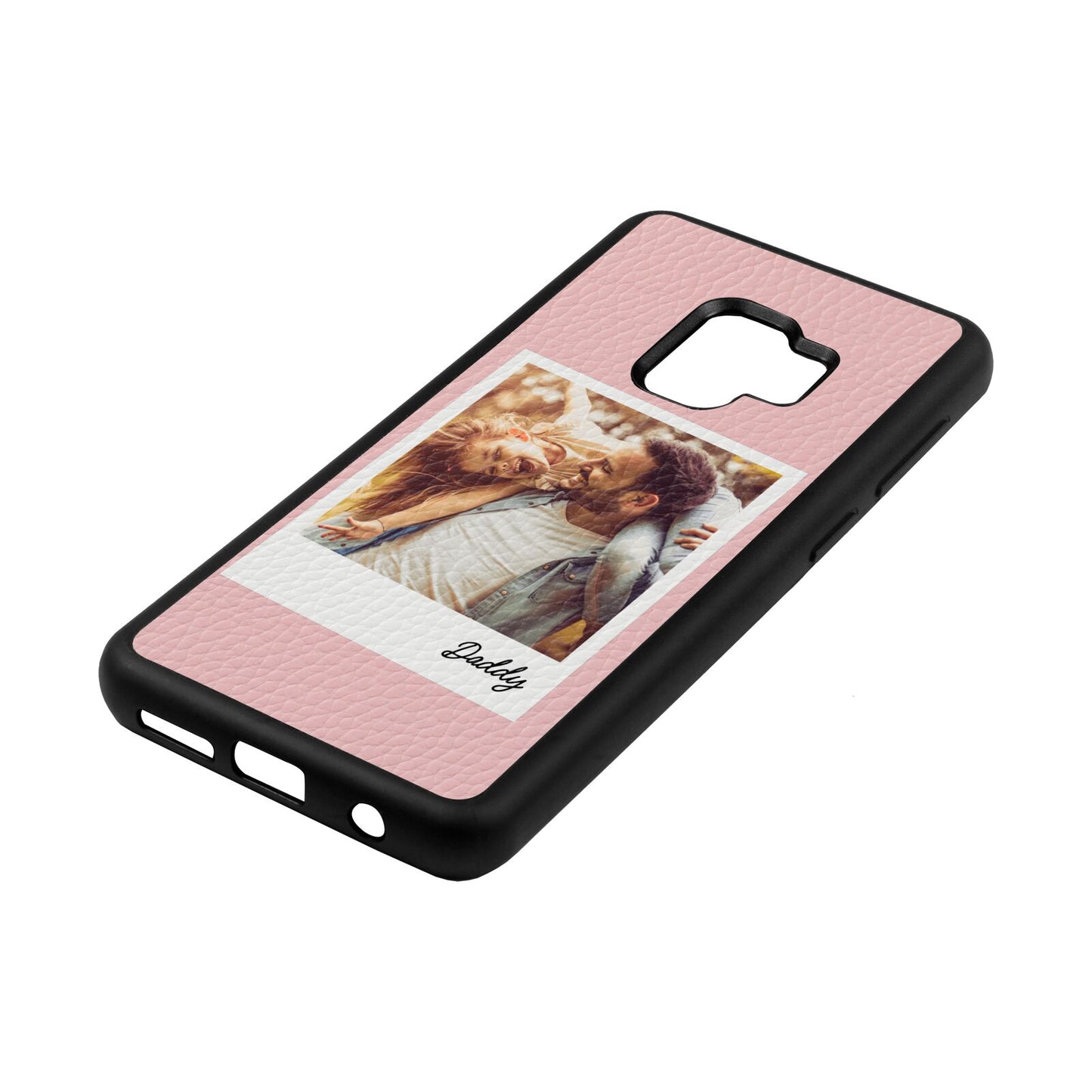 Fathers Day Photo Pink Pebble Leather Samsung S9 Case Side Angle