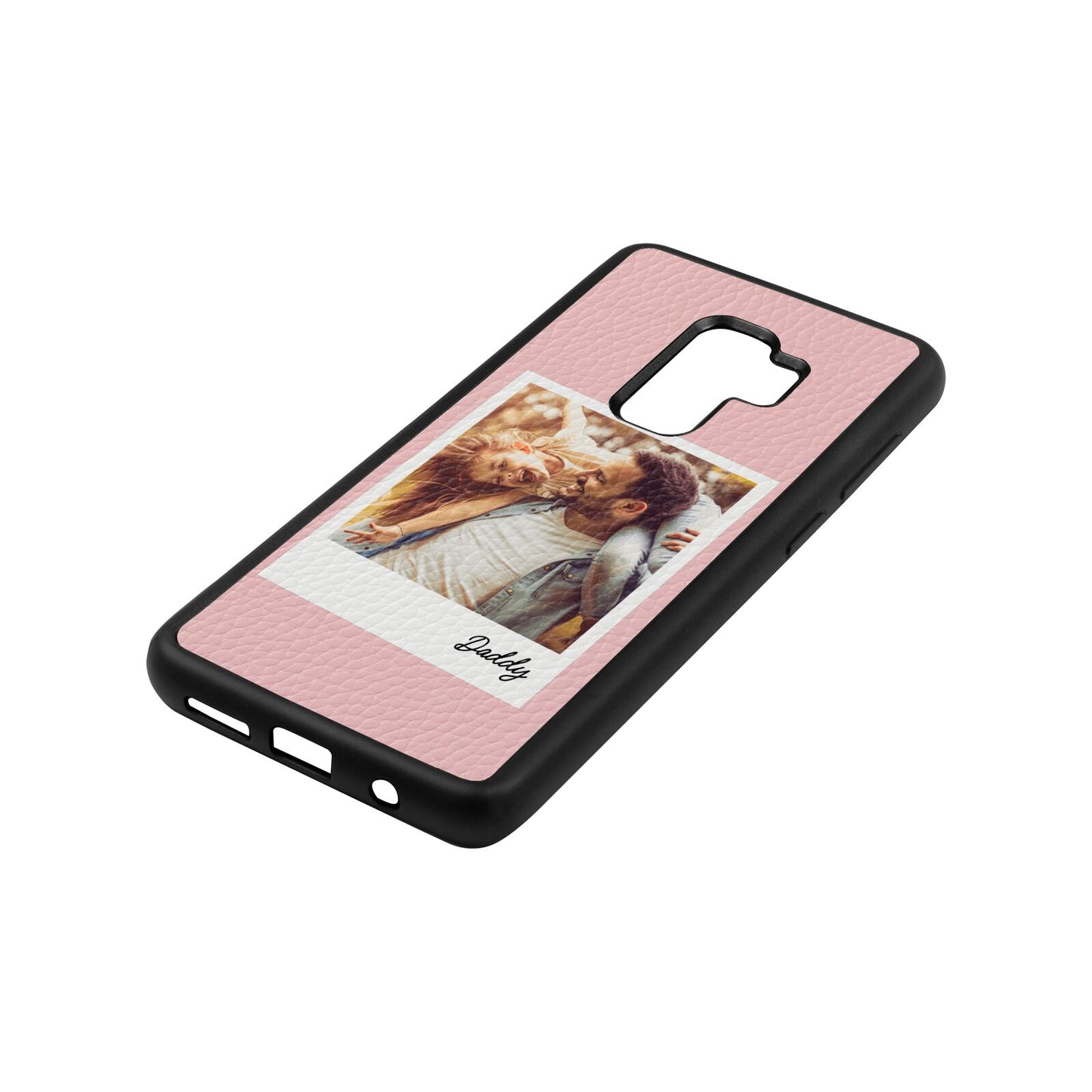 Fathers Day Photo Pink Pebble Leather Samsung S9 Plus Case Side Angle