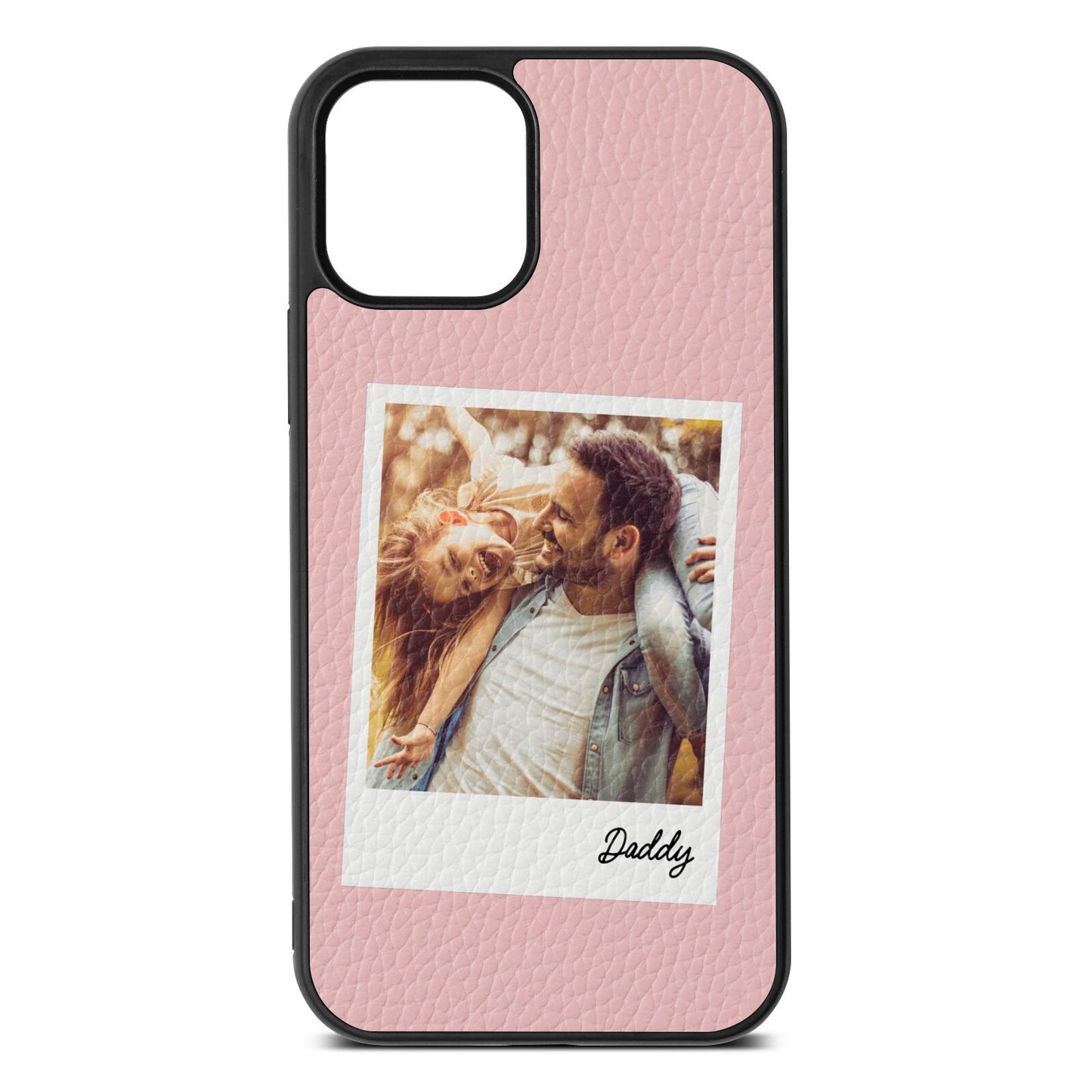 Fathers Day Photo Pink Pebble Leather iPhone 12 Case