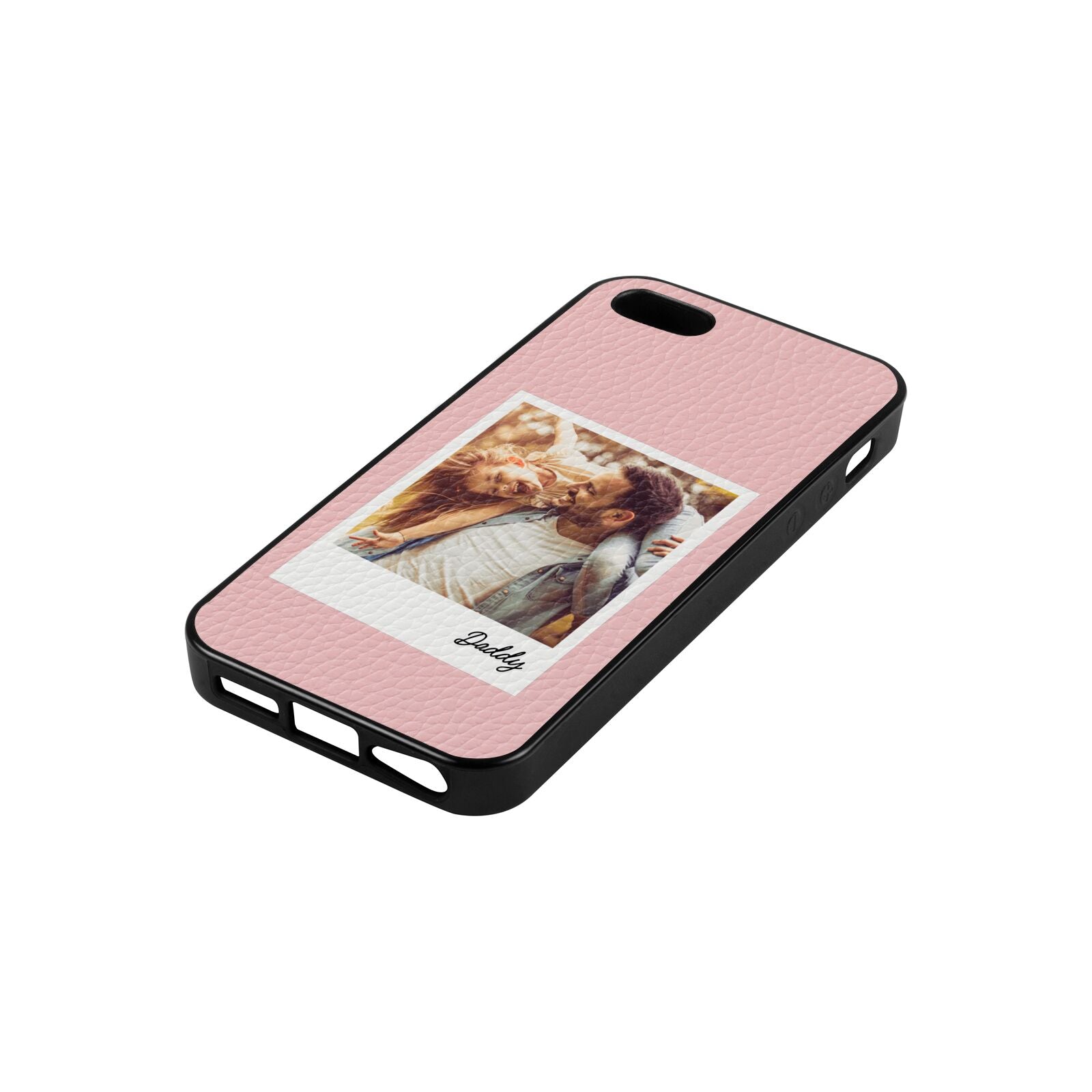 Fathers Day Photo Pink Pebble Leather iPhone 5 Case Side Angle