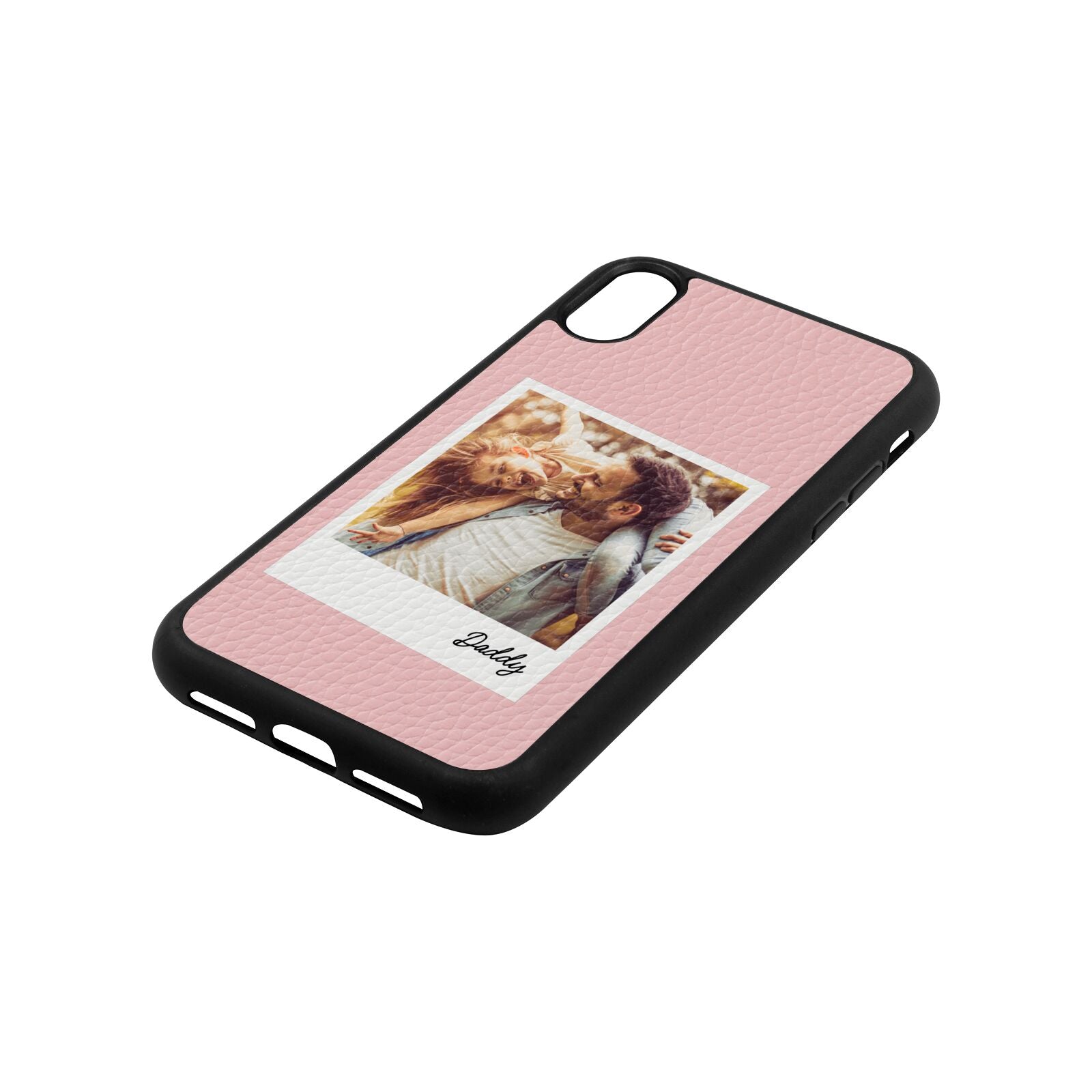 Fathers Day Photo Pink Pebble Leather iPhone Xr Case Side Angle