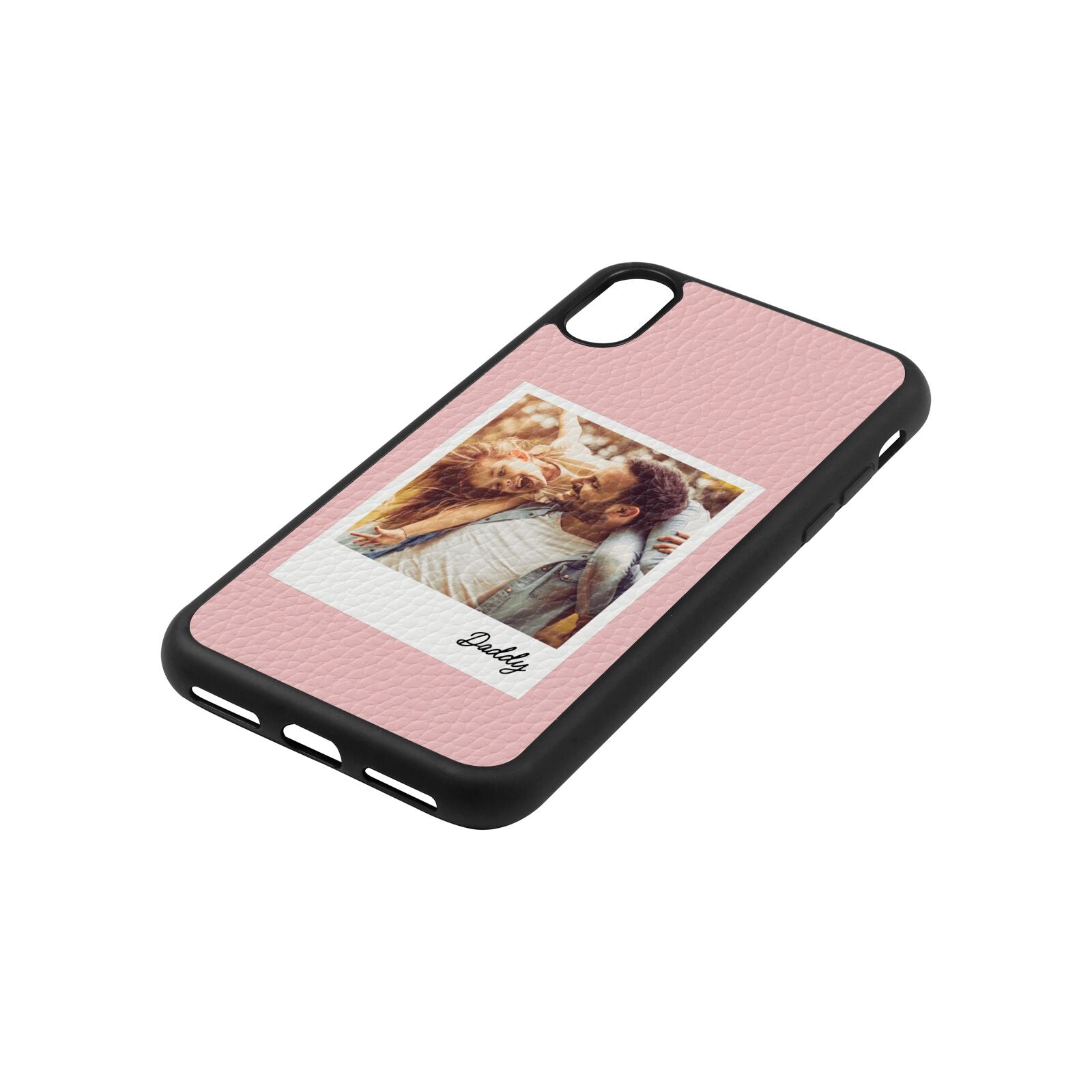 Fathers Day Photo Pink Pebble Leather iPhone Xs Case Side Angle