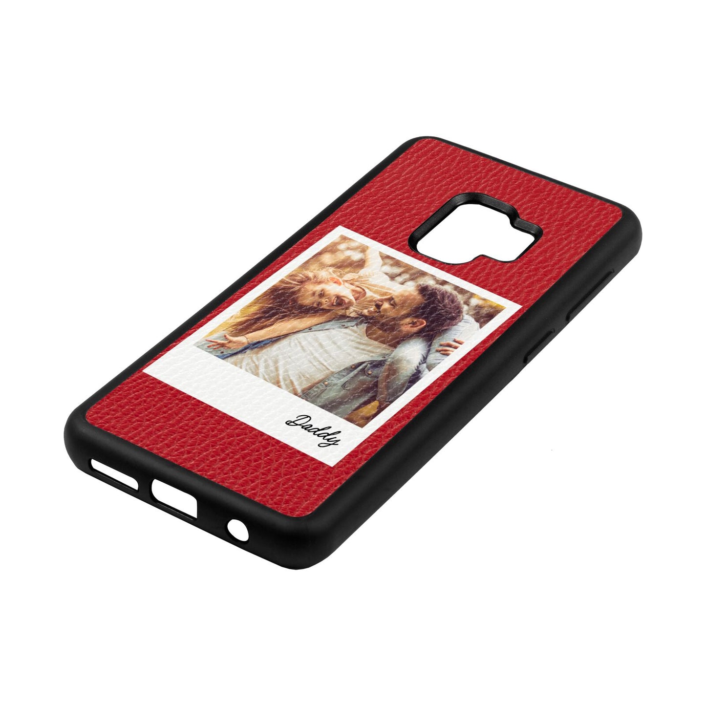 Fathers Day Photo Red Pebble Leather Samsung S9 Case Side Angle