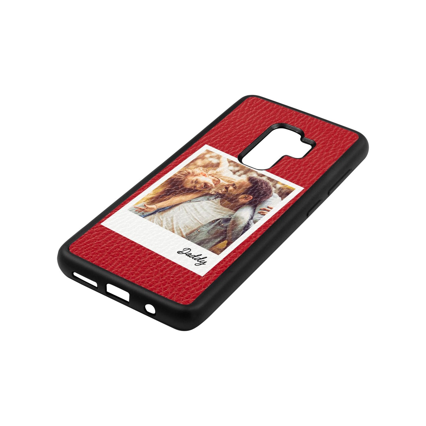 Fathers Day Photo Red Pebble Leather Samsung S9 Plus Case Side Angle