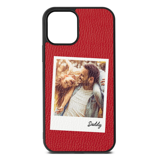 Fathers Day Photo Red Pebble Leather iPhone 12 Case