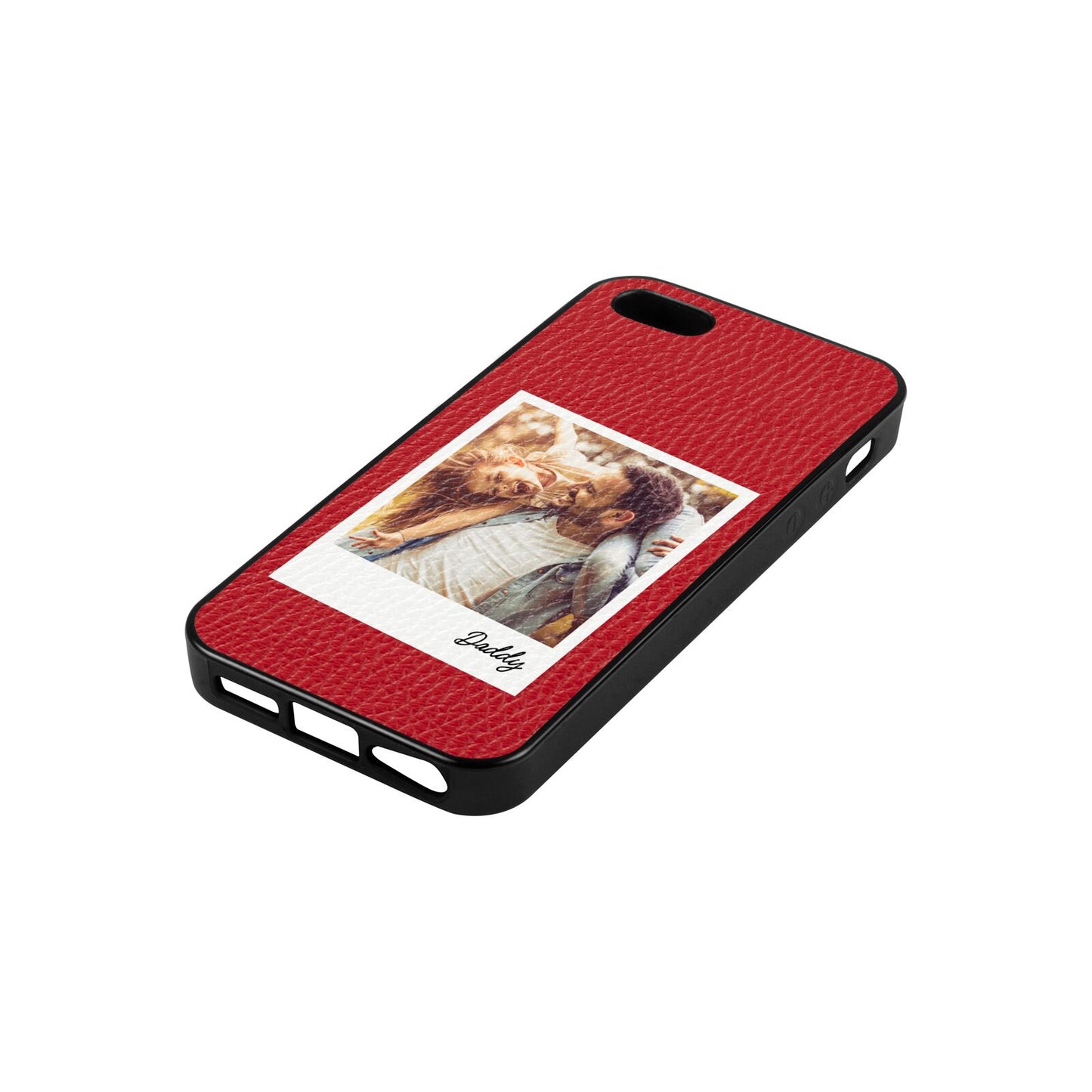 Fathers Day Photo Red Pebble Leather iPhone 5 Case Side Angle