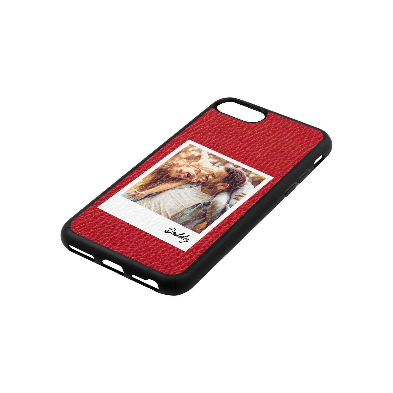 Fathers Day Photo Red Pebble Leather iPhone 8 Case Side Angle