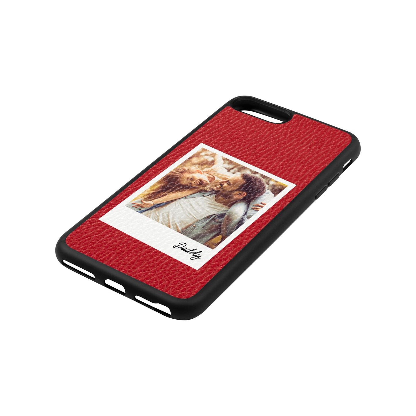 Fathers Day Photo Red Pebble Leather iPhone 8 Plus Case Side Angle