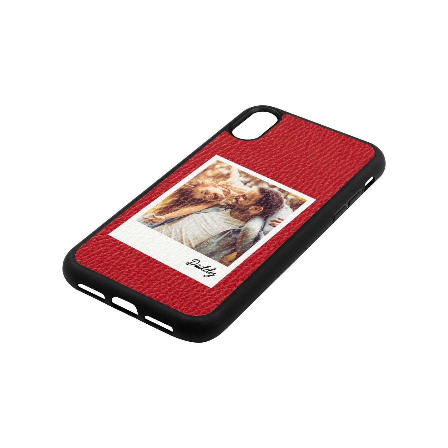 Fathers Day Photo Red Pebble Leather iPhone Xr Case Side Angle