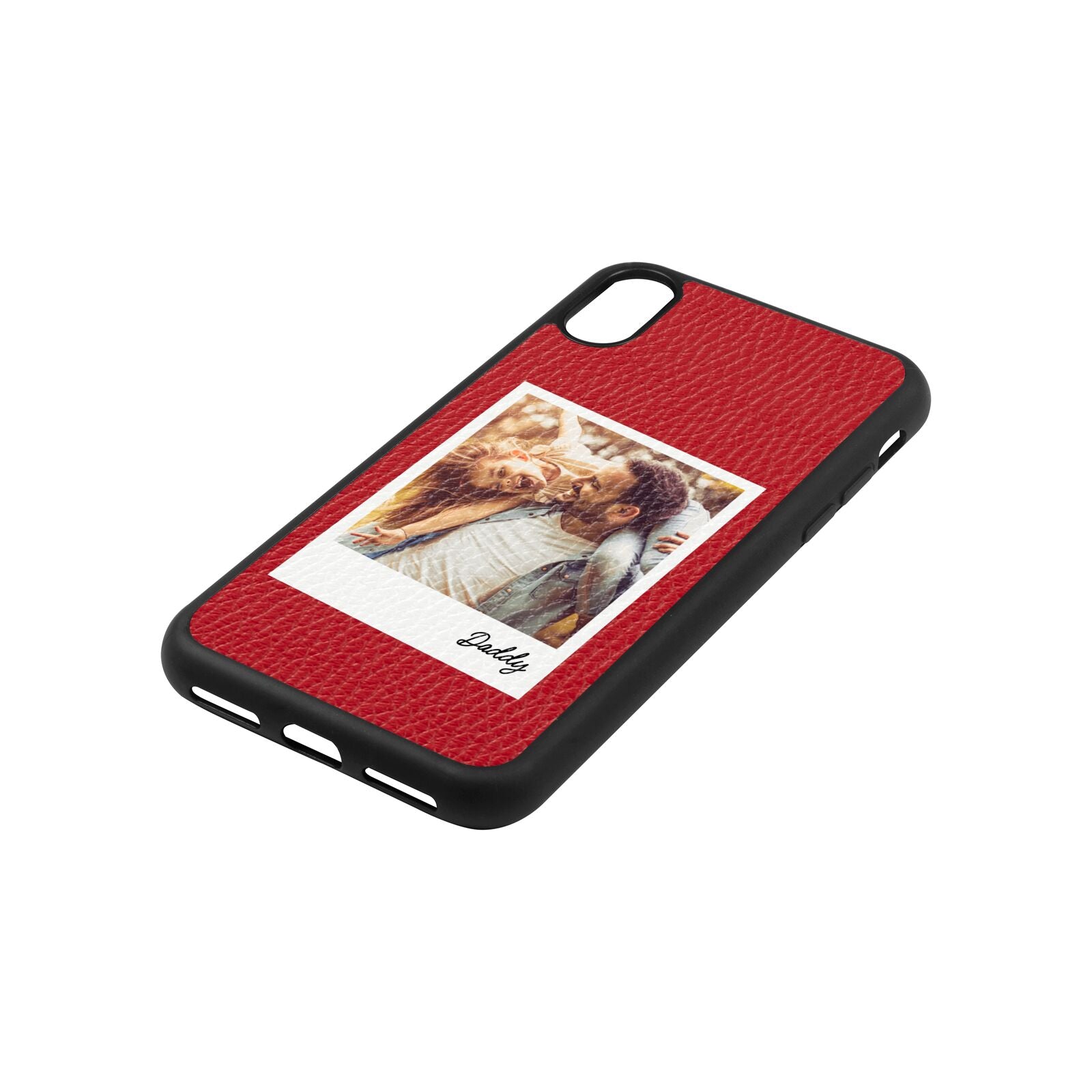 Fathers Day Photo Red Pebble Leather iPhone Xs Case Side Angle