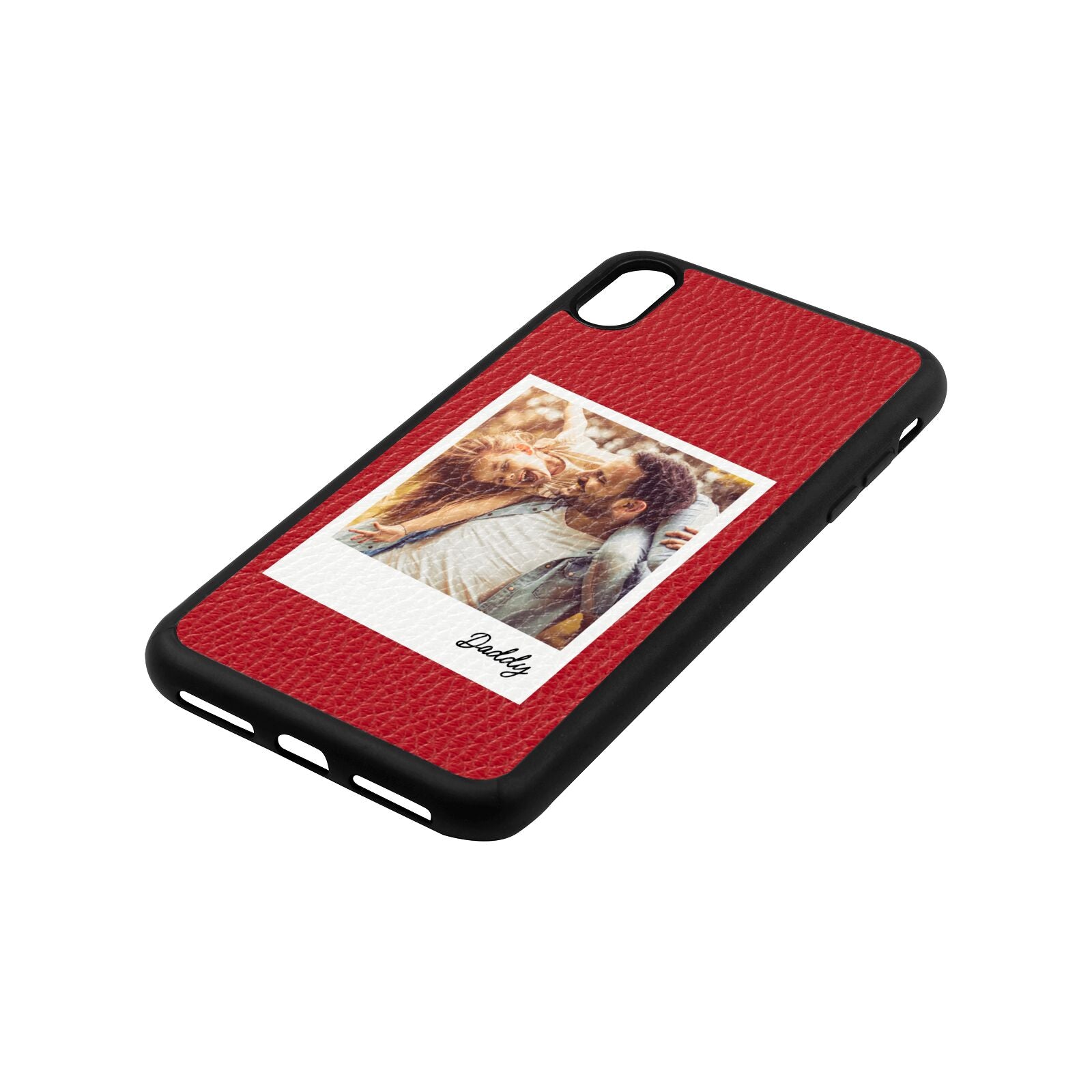 Fathers Day Photo Red Pebble Leather iPhone Xs Max Case Side Angle