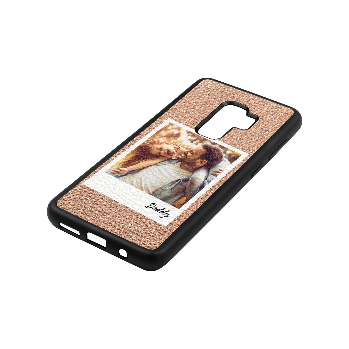 Fathers Day Photo Rose Gold Pebble Leather Samsung S9 Plus Case Side Angle