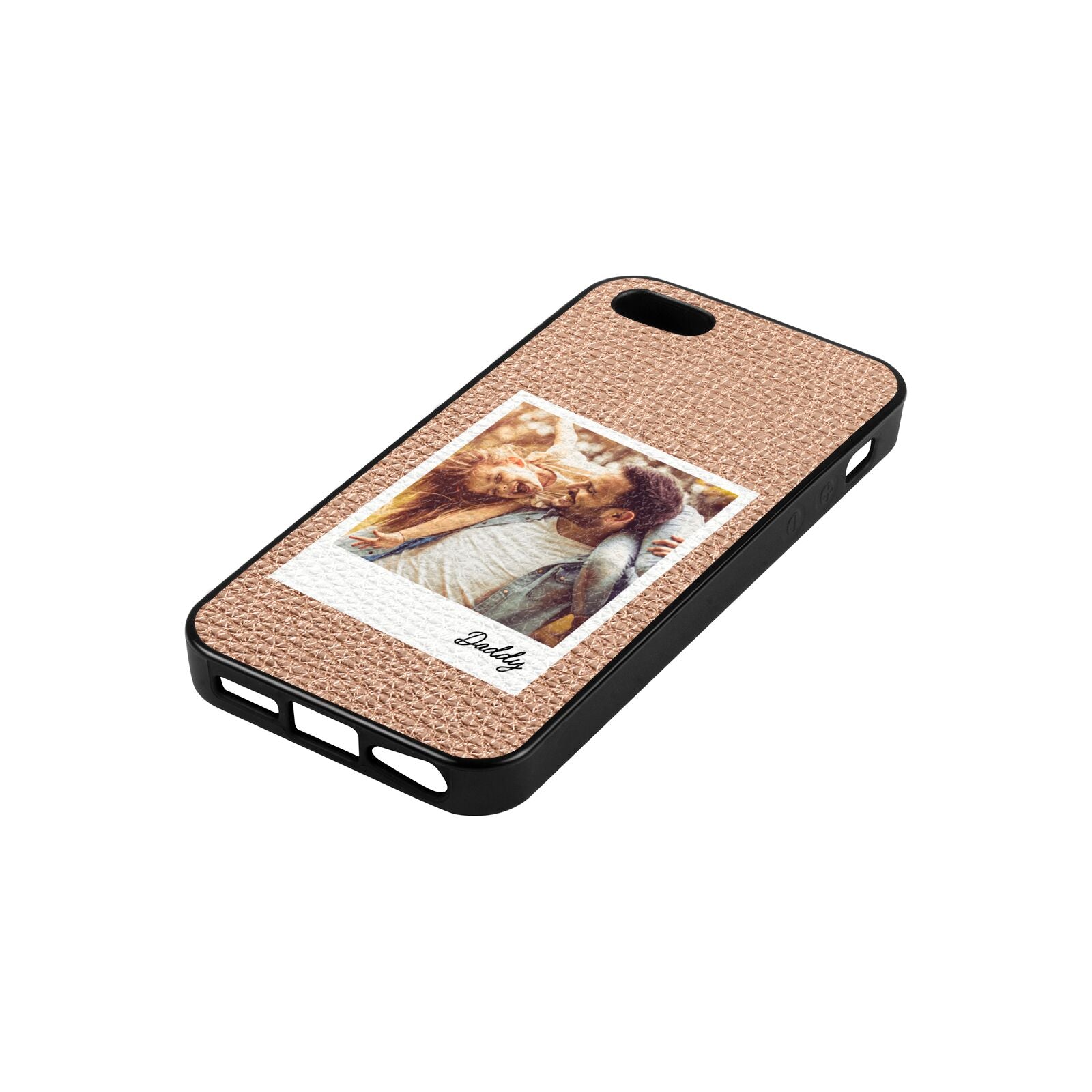 Fathers Day Photo Rose Gold Pebble Leather iPhone 5 Case Side Angle