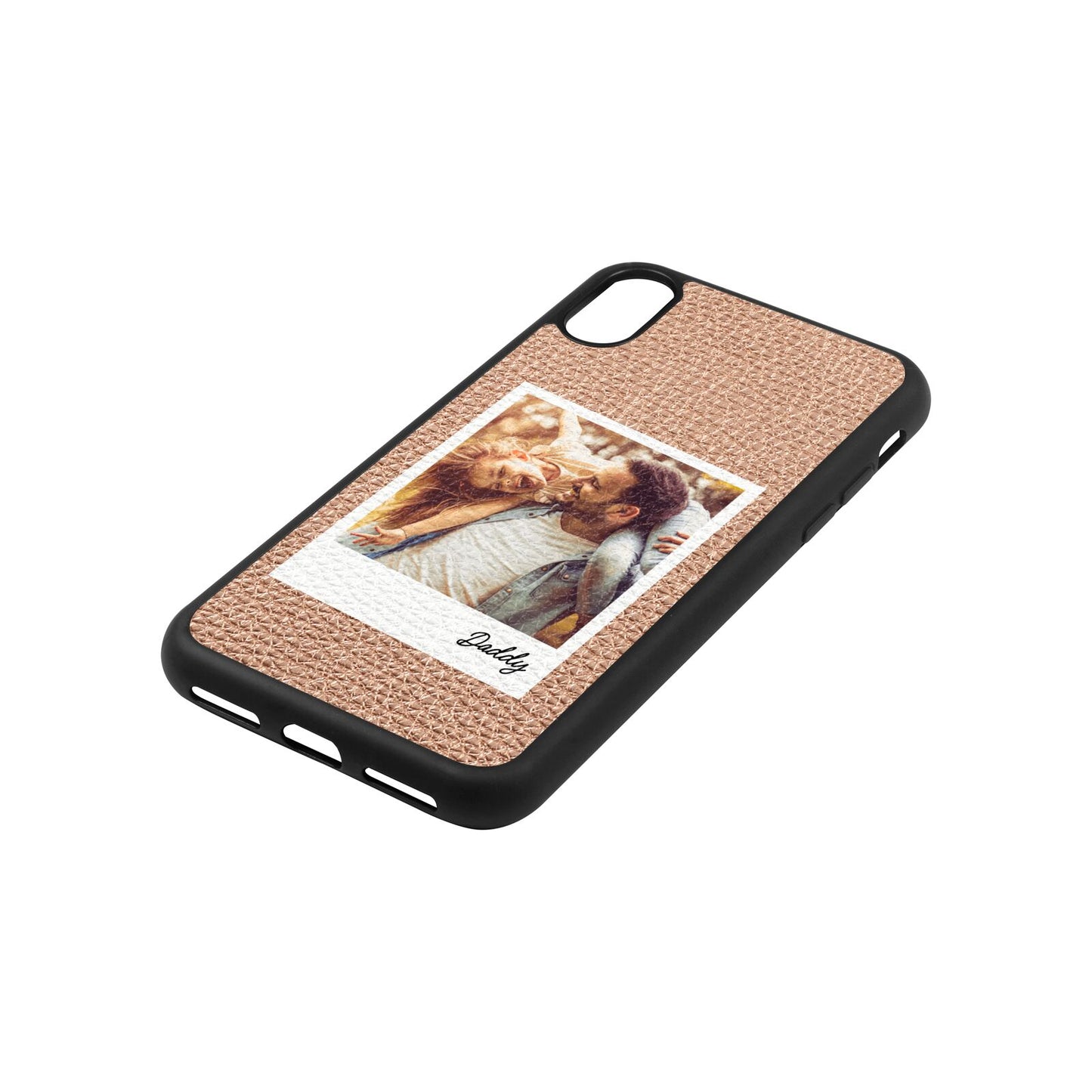 Fathers Day Photo Rose Gold Pebble Leather iPhone Xs Case Side Angle