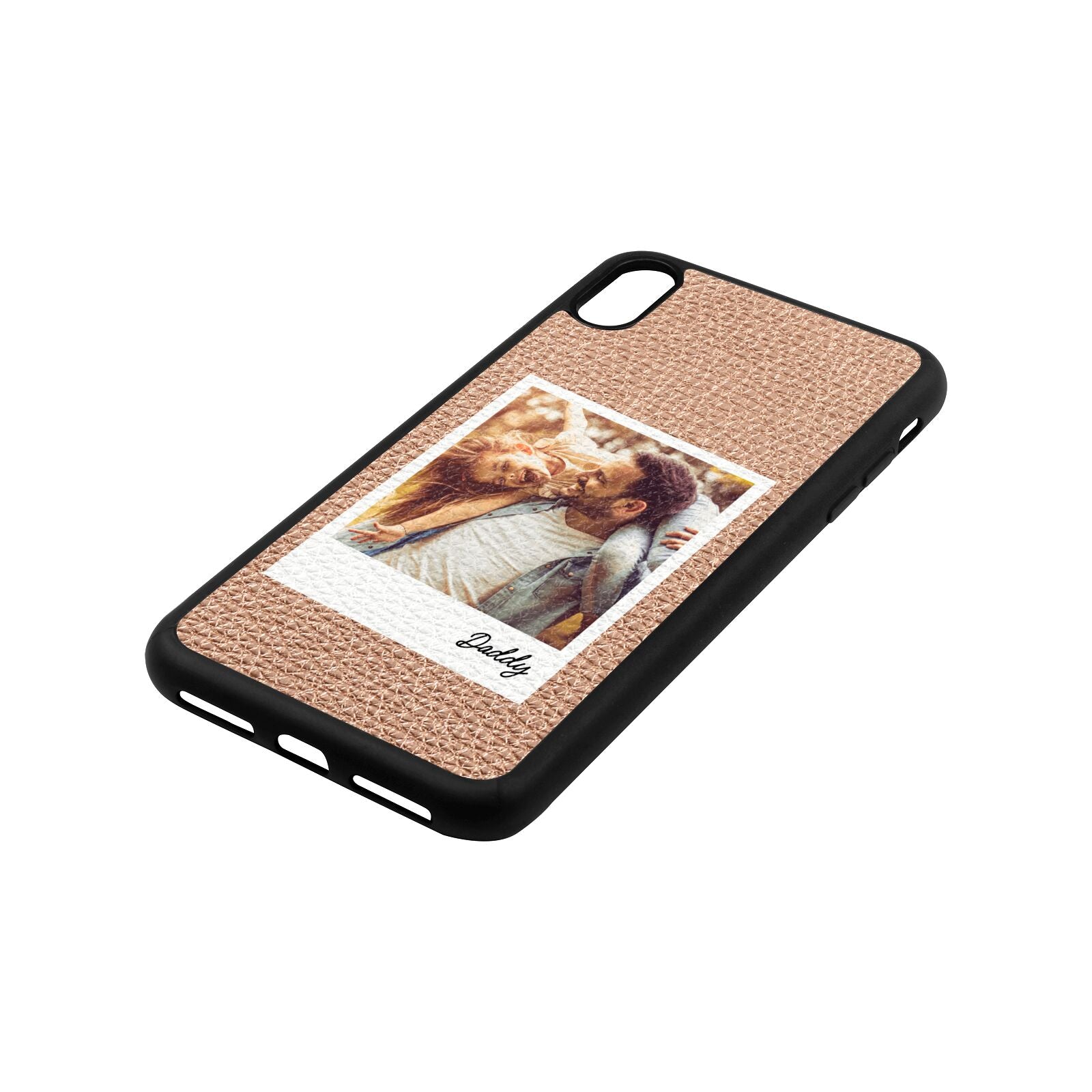 Fathers Day Photo Rose Gold Pebble Leather iPhone Xs Max Case Side Angle