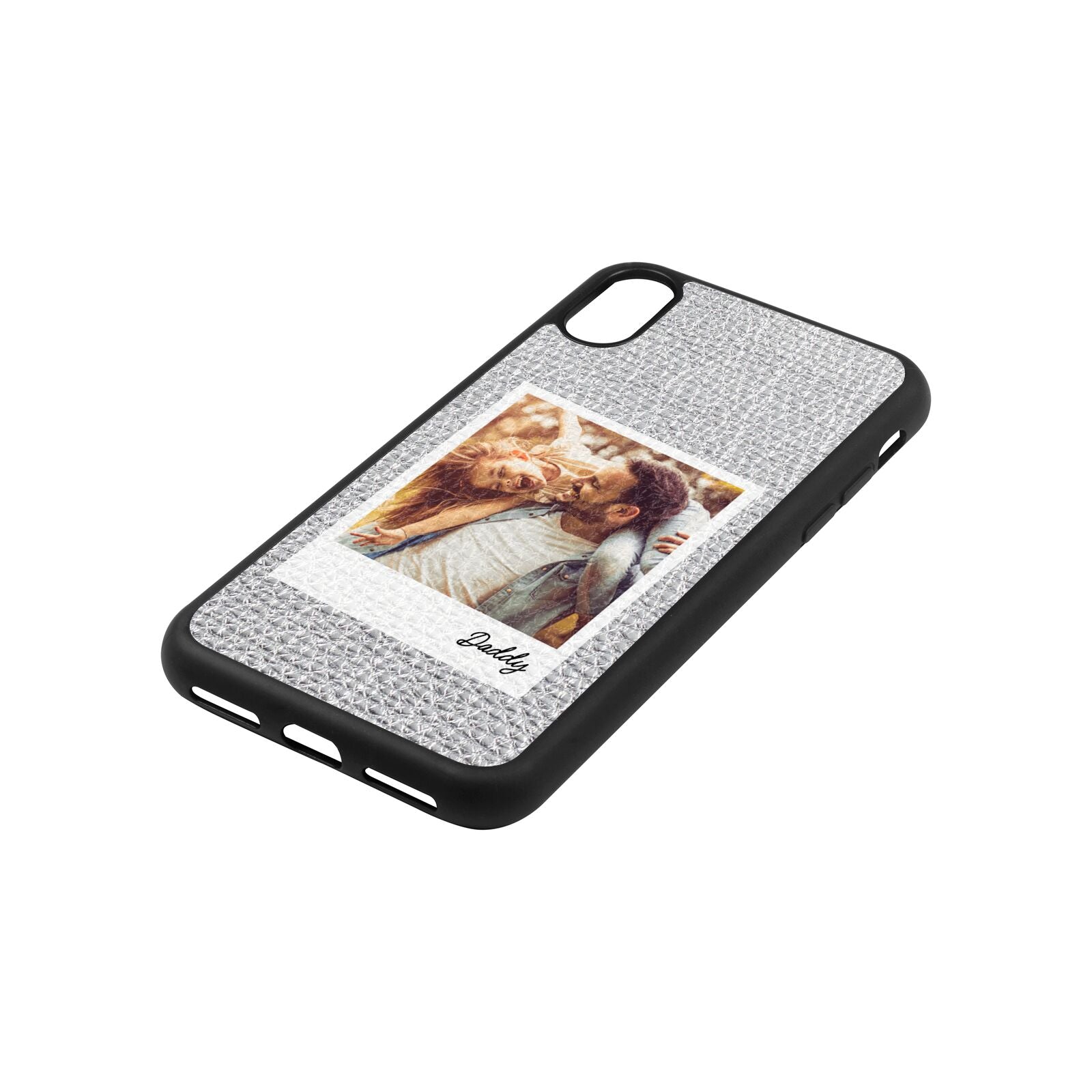 Fathers Day Photo Silver Gold Pebble Leather iPhone Xs Case Side Angle