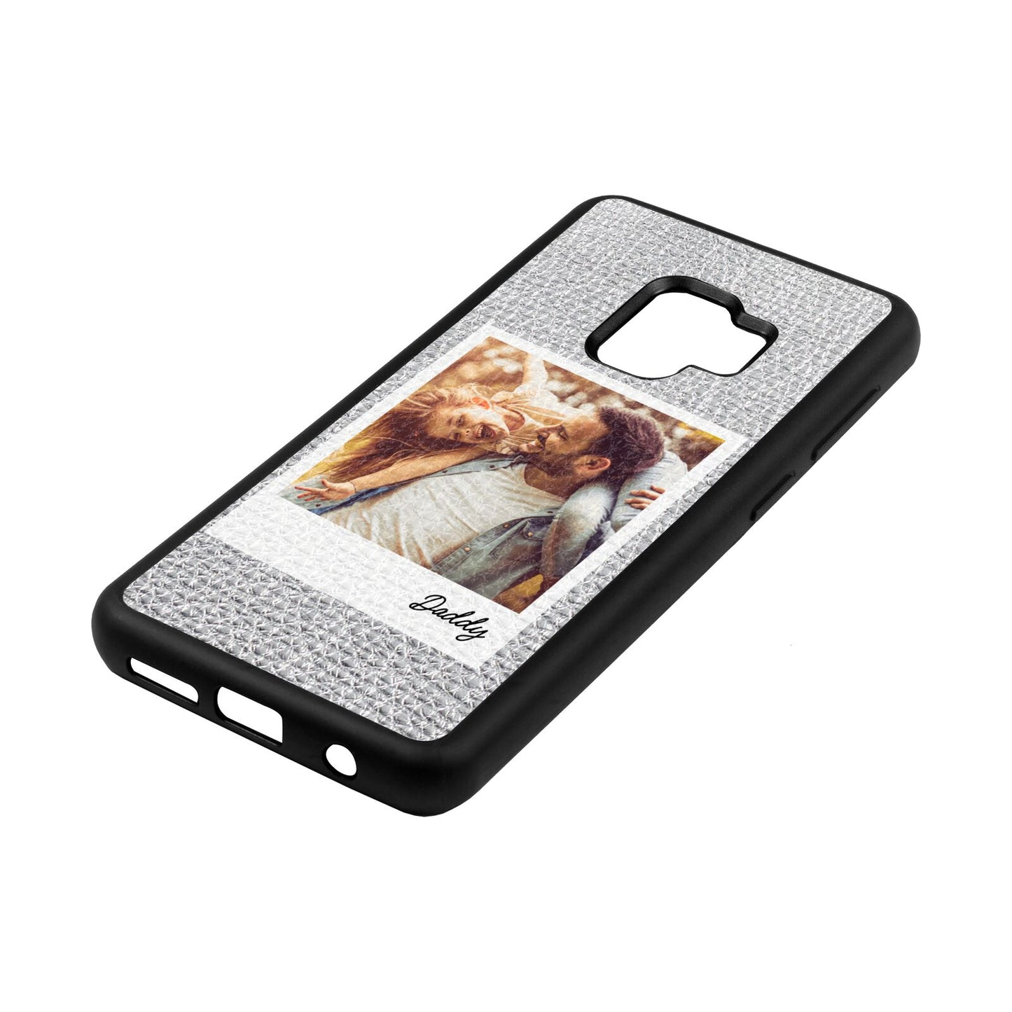 Fathers Day Photo Silver Pebble Leather Samsung S9 Case Side Angle