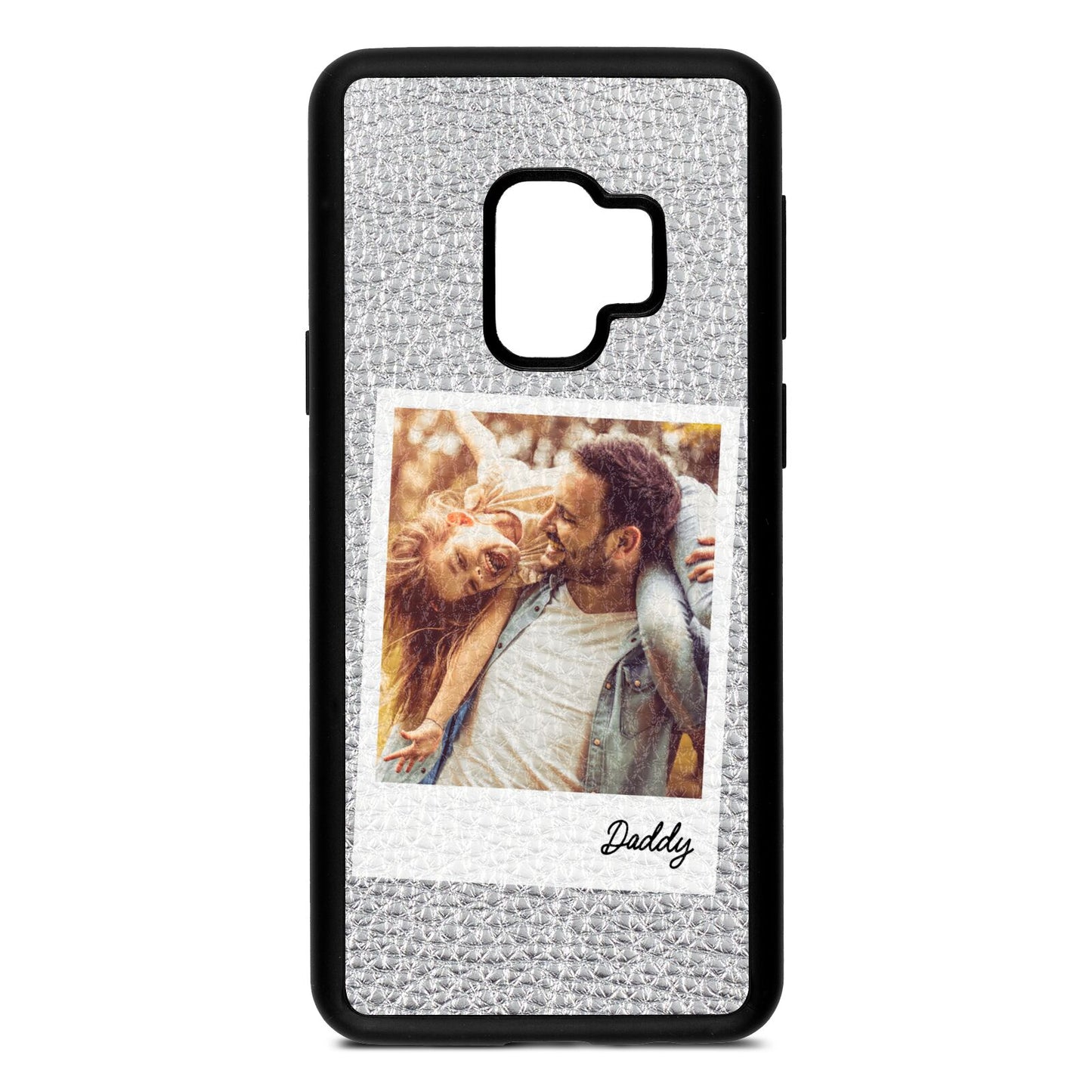 Fathers Day Photo Silver Pebble Leather Samsung S9 Case