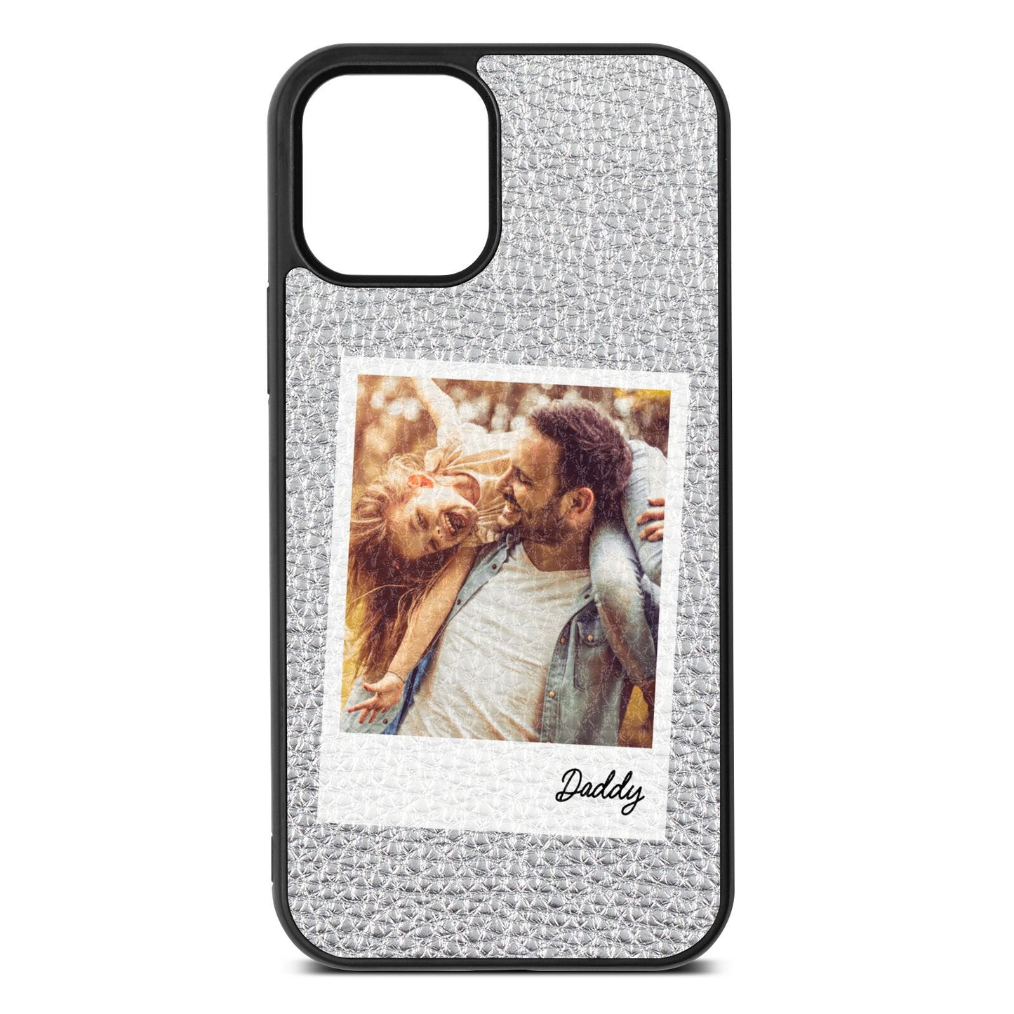 Fathers Day Photo Silver Pebble Leather iPhone 12 Case