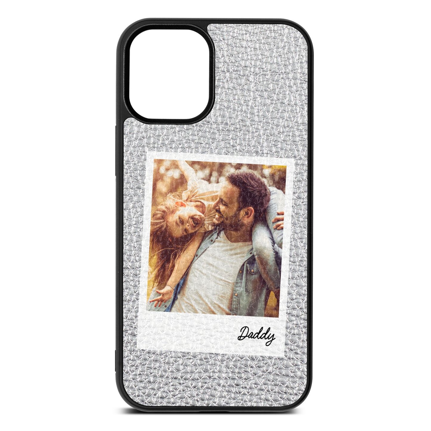 Fathers Day Photo Silver Pebble Leather iPhone 12 Mini Case