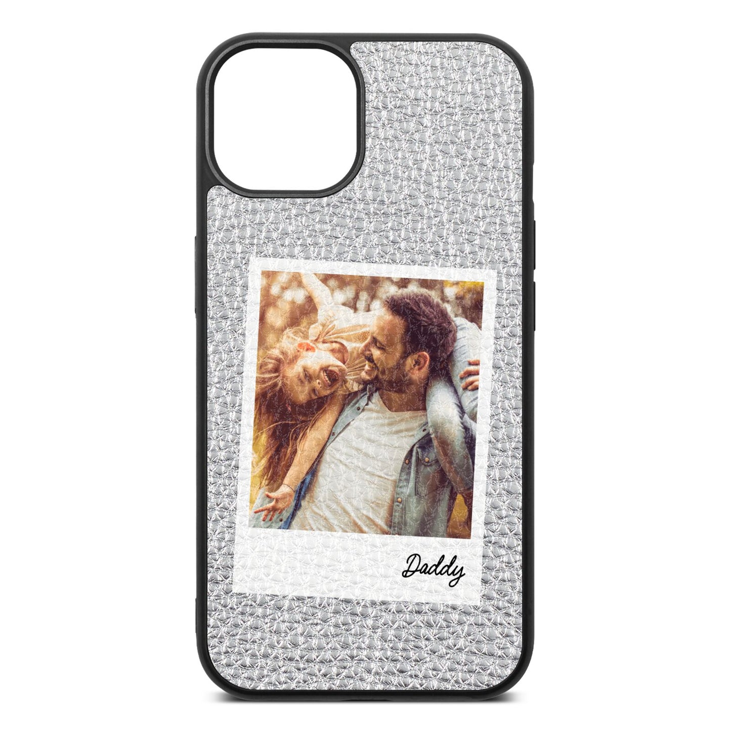 Fathers Day Photo Silver Pebble Leather iPhone 13 Case