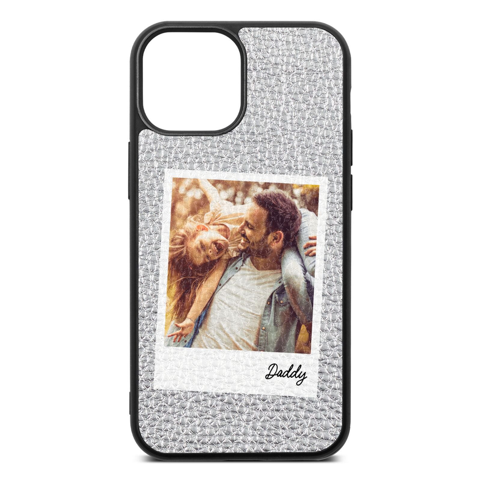 Fathers Day Photo Silver Pebble Leather iPhone 13 Mini Case