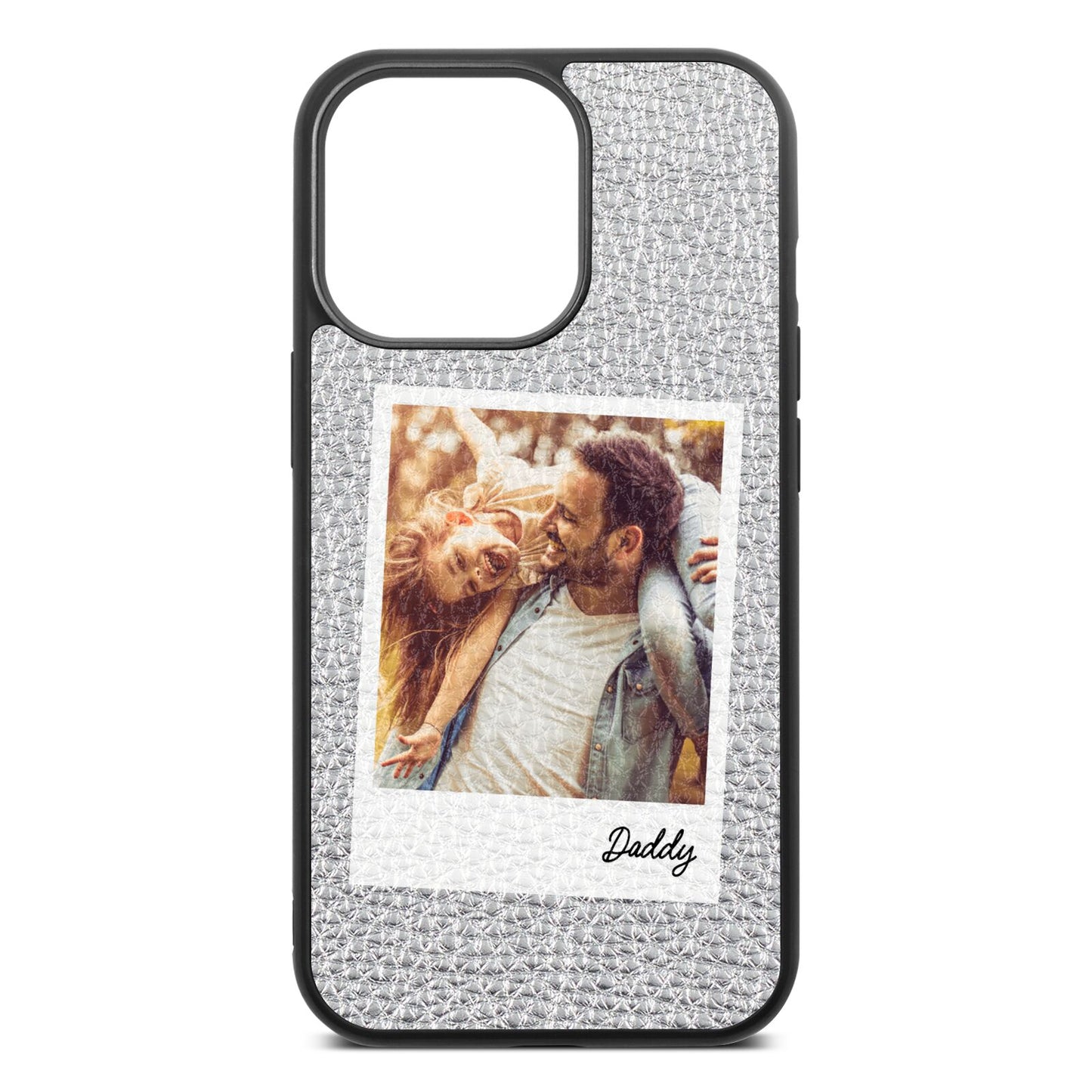 Fathers Day Photo Silver Pebble Leather iPhone 13 Pro Case