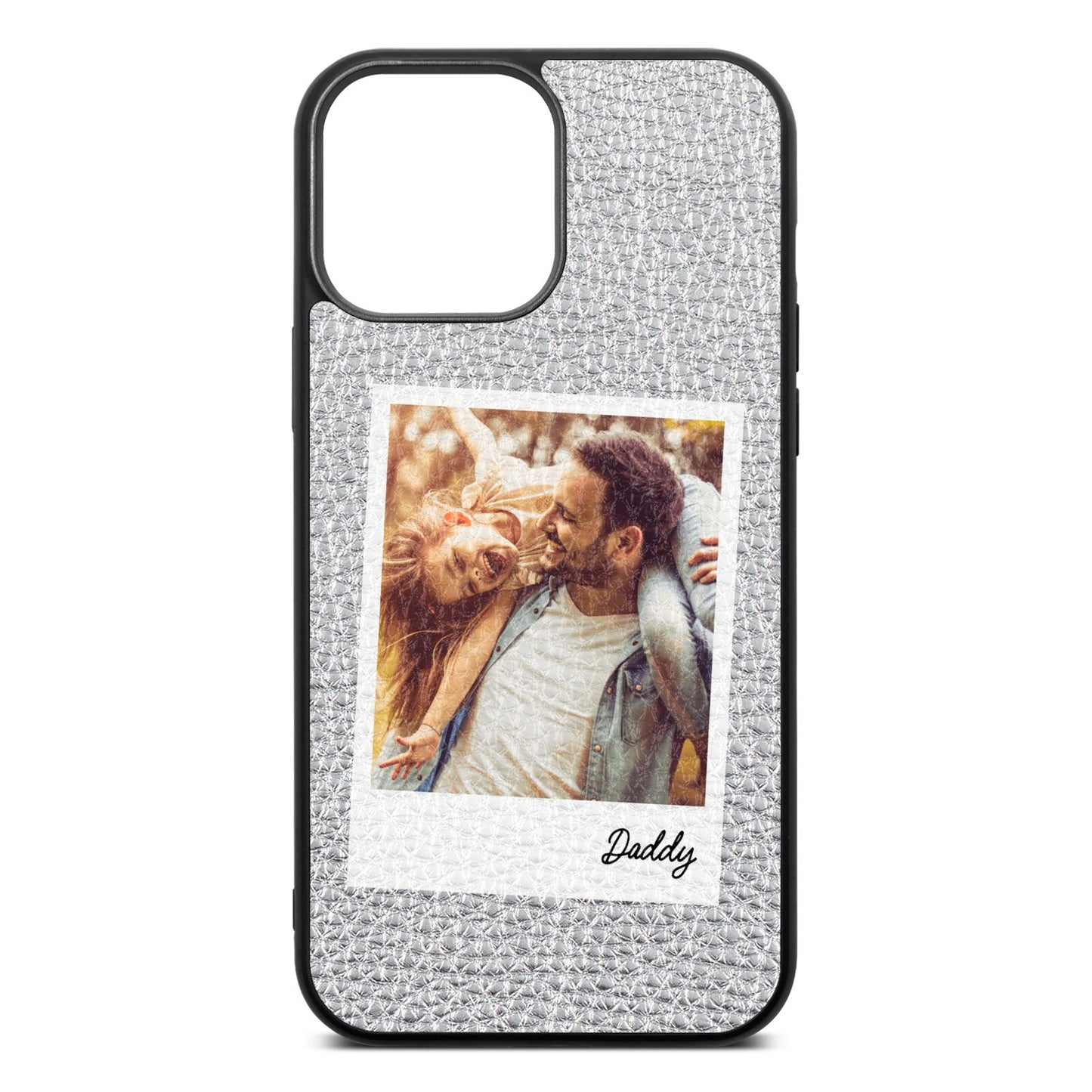 Fathers Day Photo Silver Pebble Leather iPhone 13 Pro Max Case