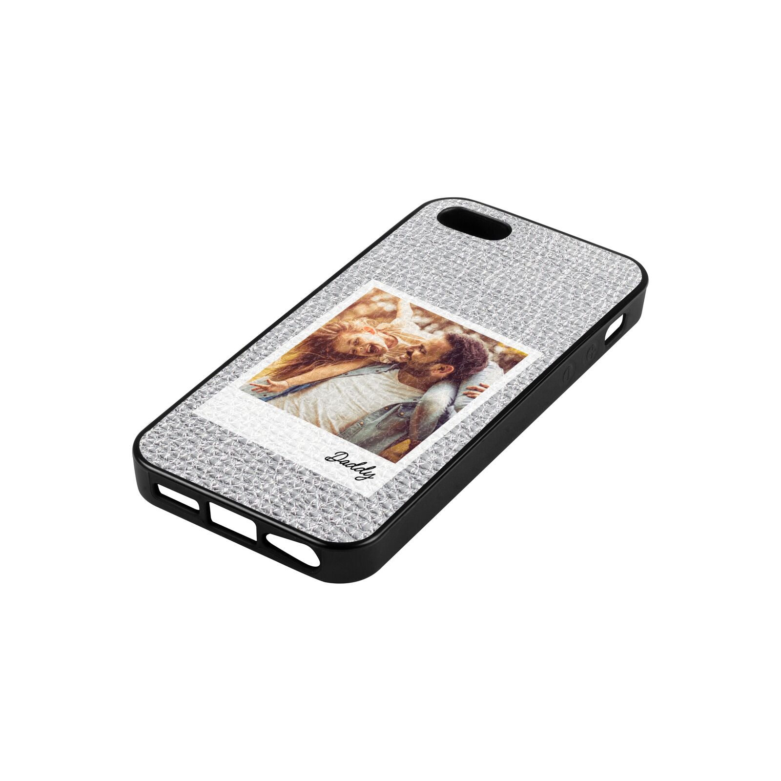 Fathers Day Photo Silver Pebble Leather iPhone 5 Case Side Angle