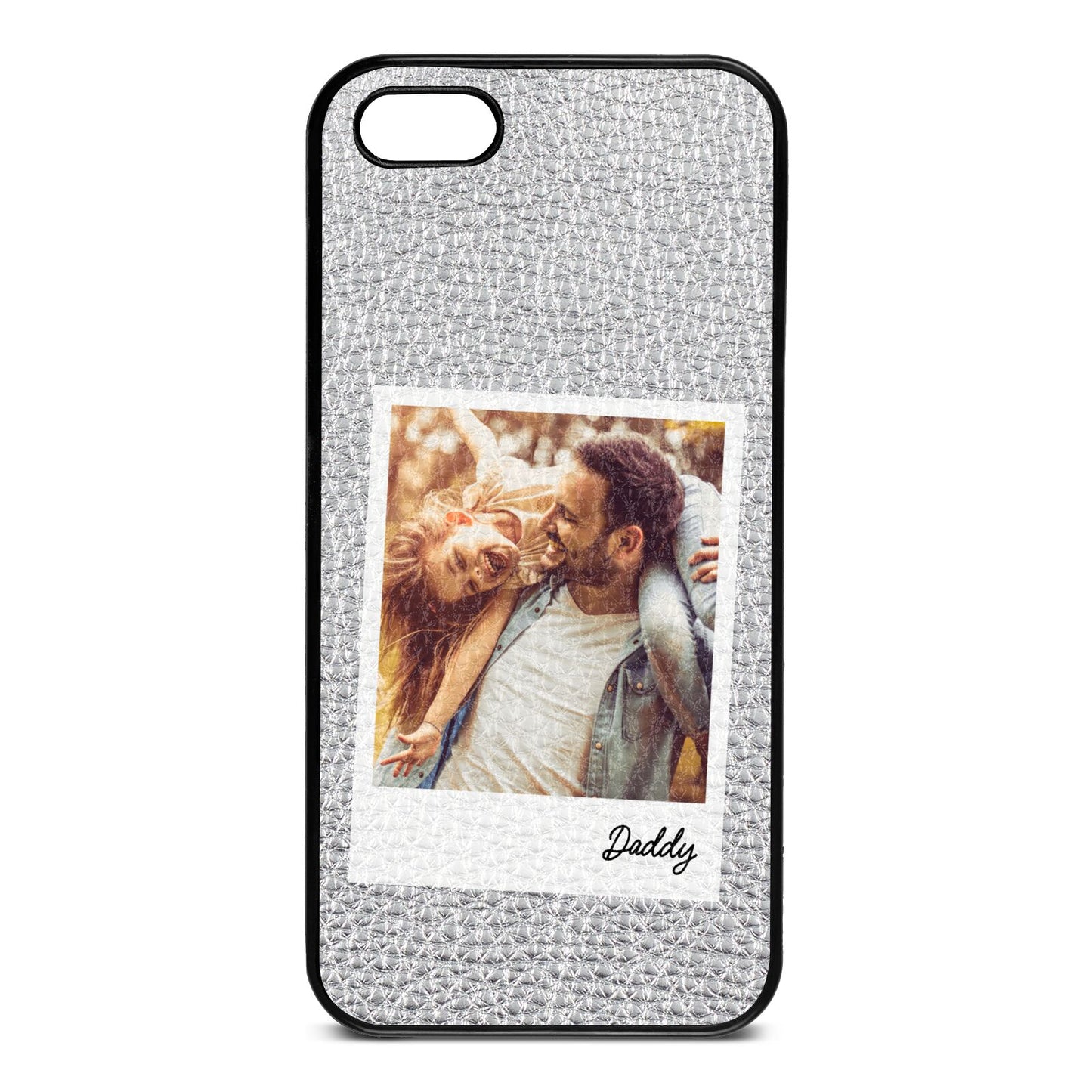 Fathers Day Photo Silver Pebble Leather iPhone 5 Case