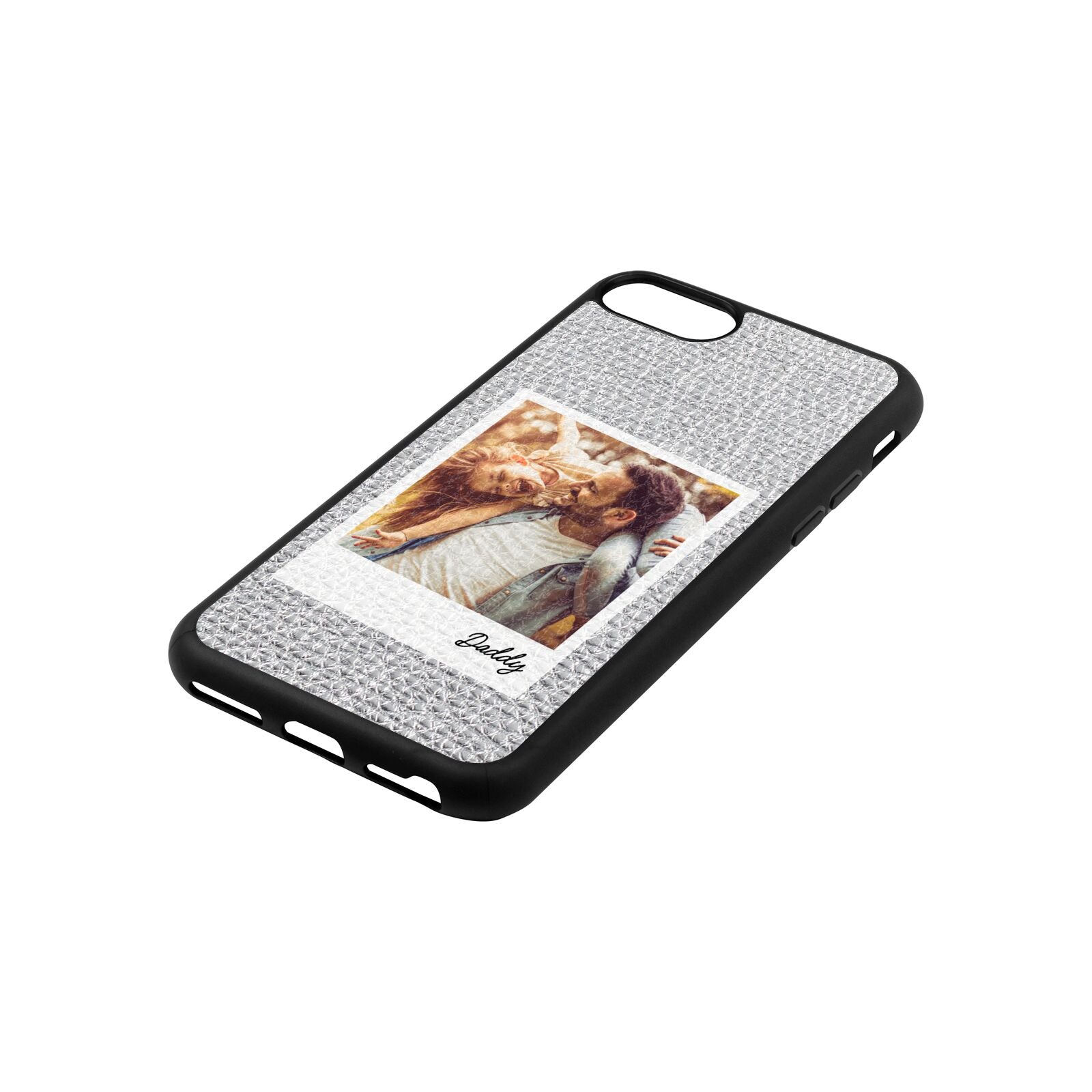 Fathers Day Photo Silver Pebble Leather iPhone 8 Case Side Angle