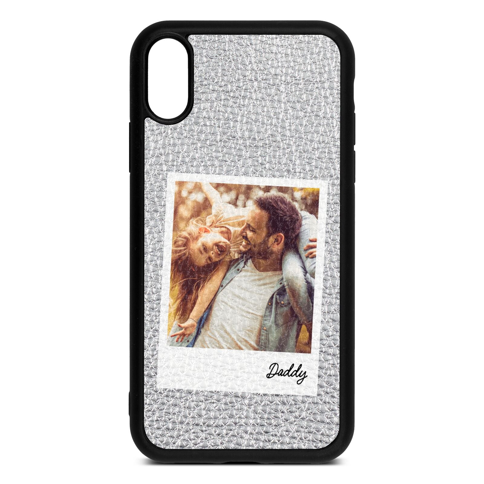 Fathers Day Photo Silver Pebble Leather iPhone Xr Case