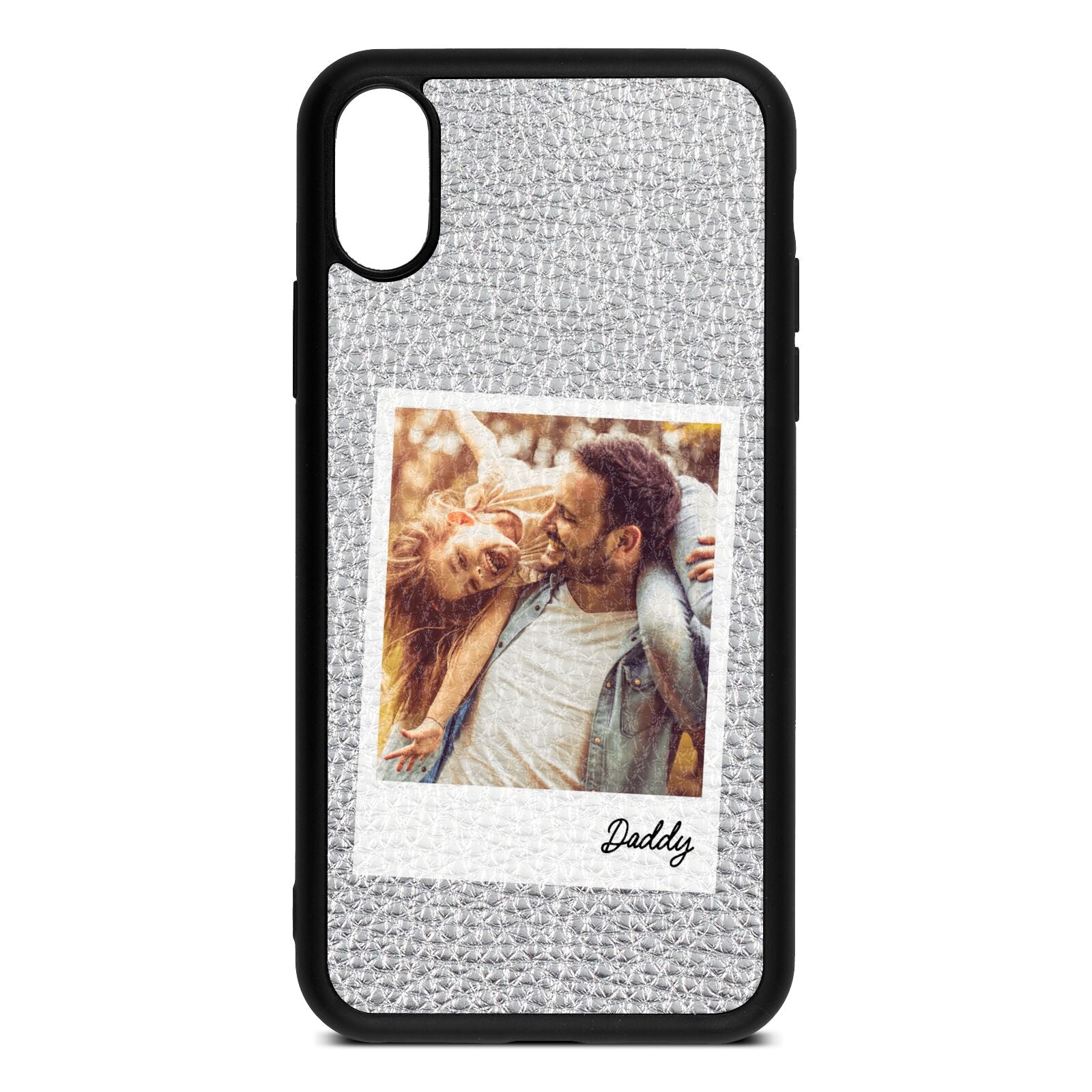 Fathers Day Photo Silver Pebble Leather iPhone Xs Case