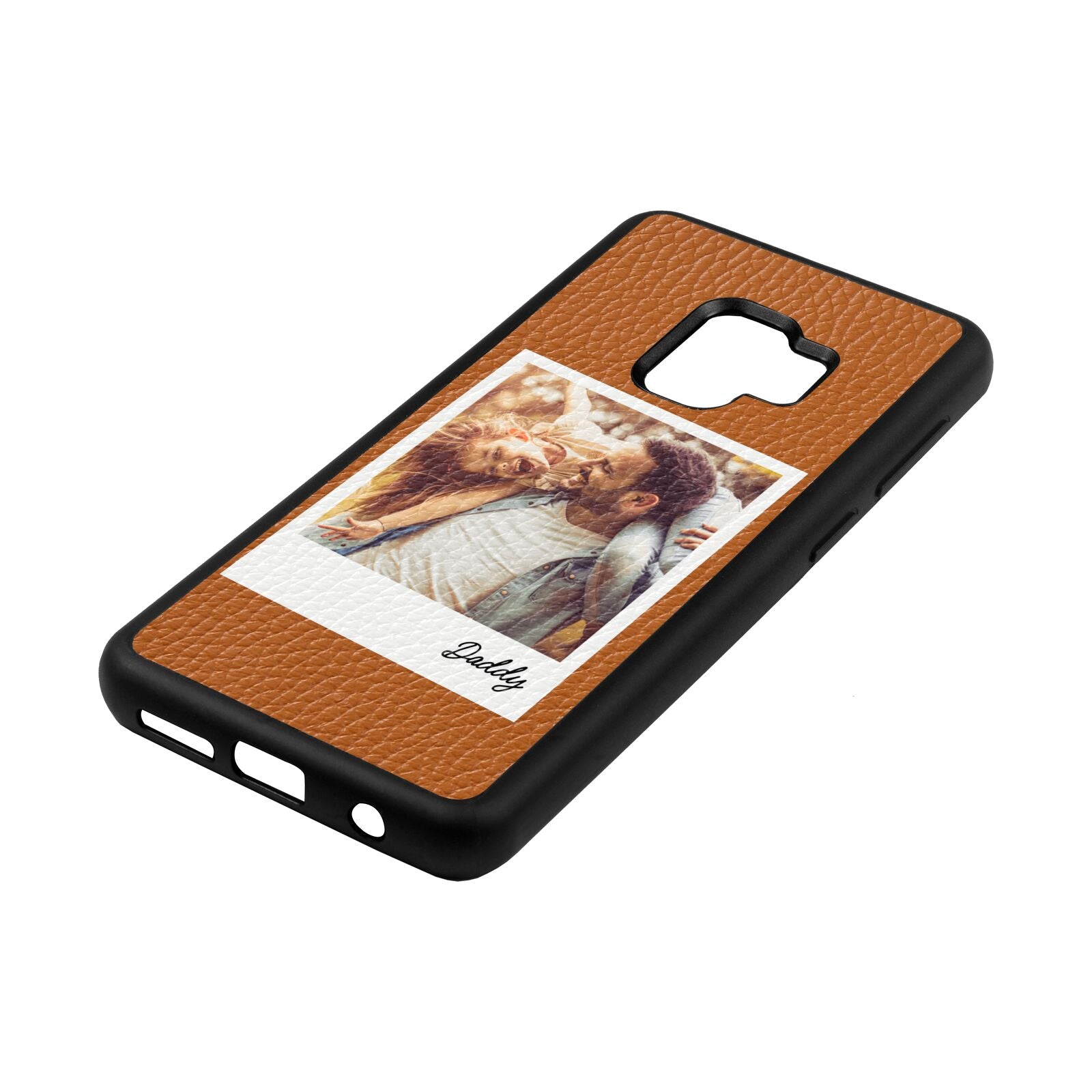 Fathers Day Photo Tan Pebble Leather Samsung S9 Case Side Angle