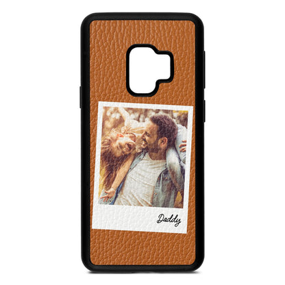 Fathers Day Photo Tan Pebble Leather Samsung S9 Case