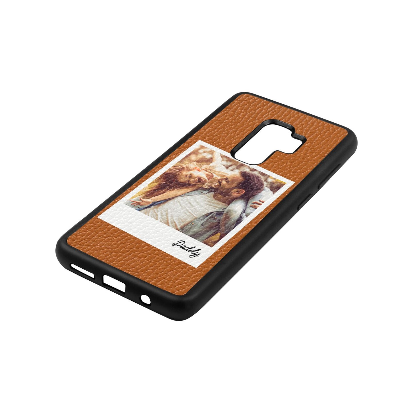 Fathers Day Photo Tan Pebble Leather Samsung S9 Plus Case Side Angle