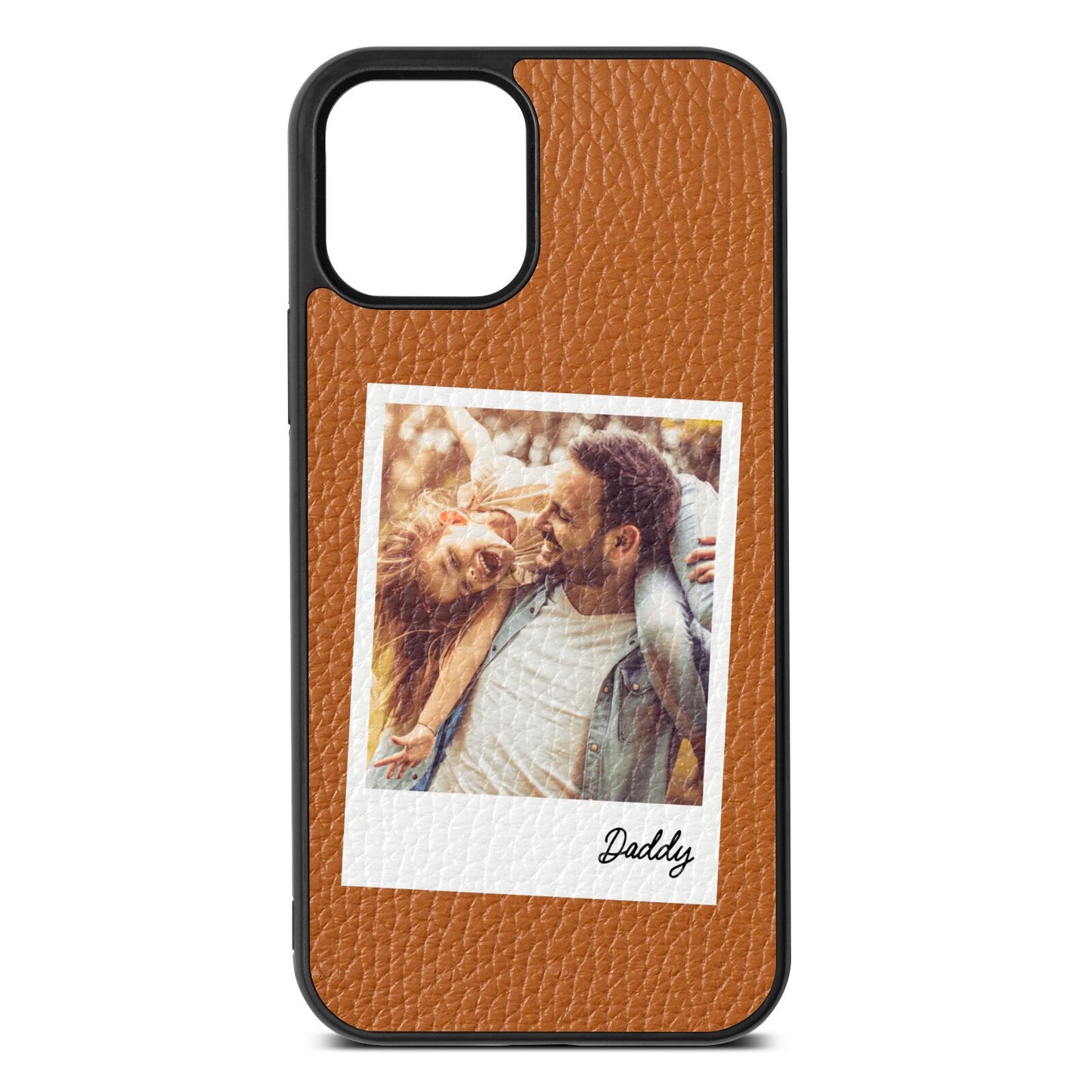 Fathers Day Photo Tan Pebble Leather iPhone 12 Case