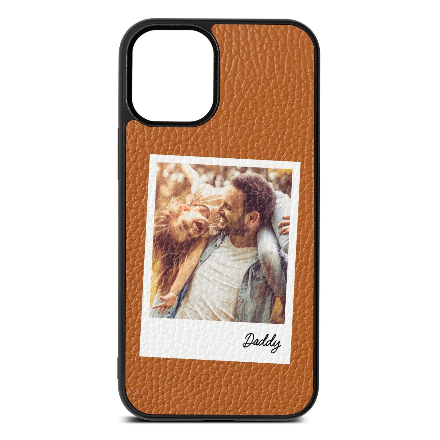 Fathers Day Photo Tan Pebble Leather iPhone 12 Mini Case