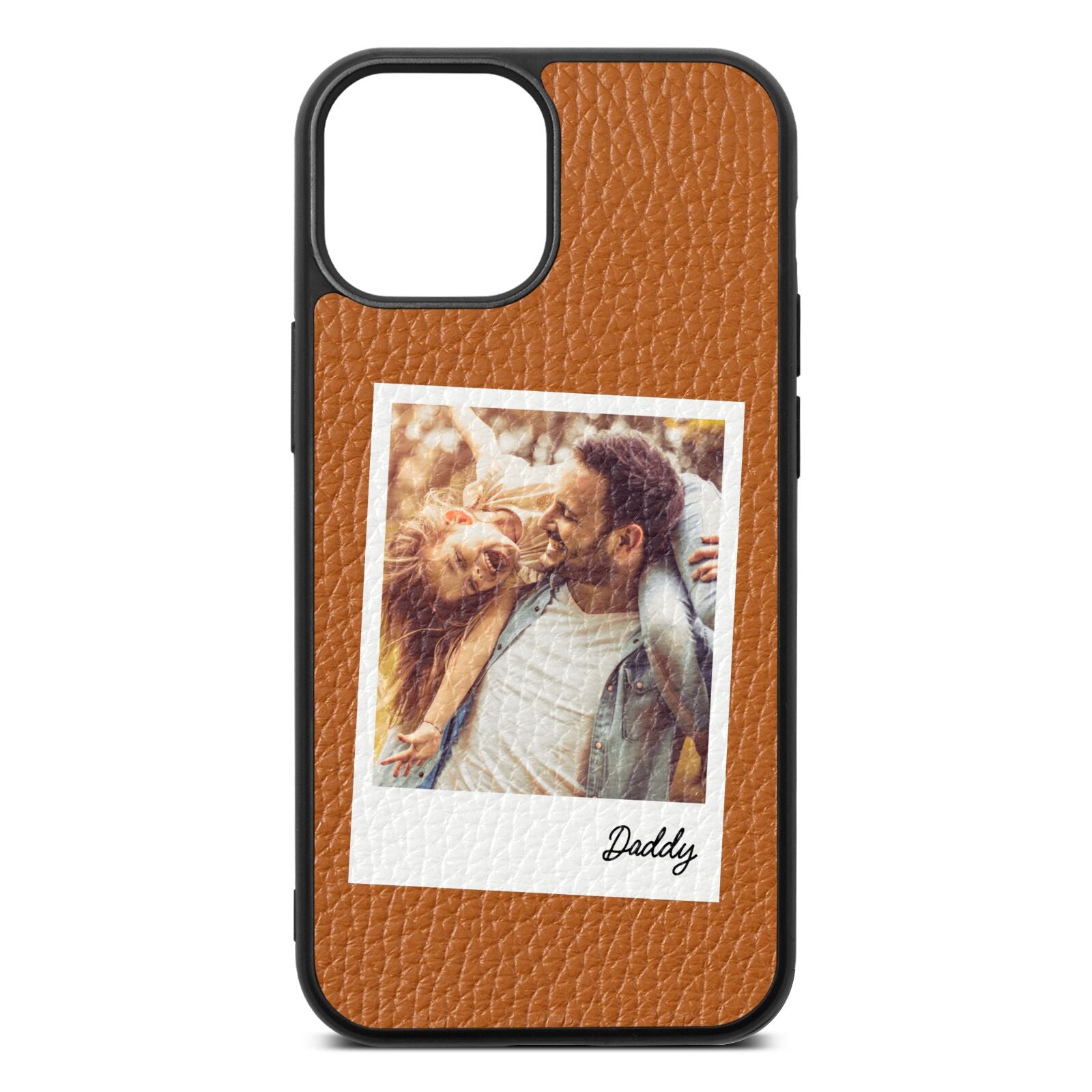 Fathers Day Photo Tan Pebble Leather iPhone 13 Mini Case