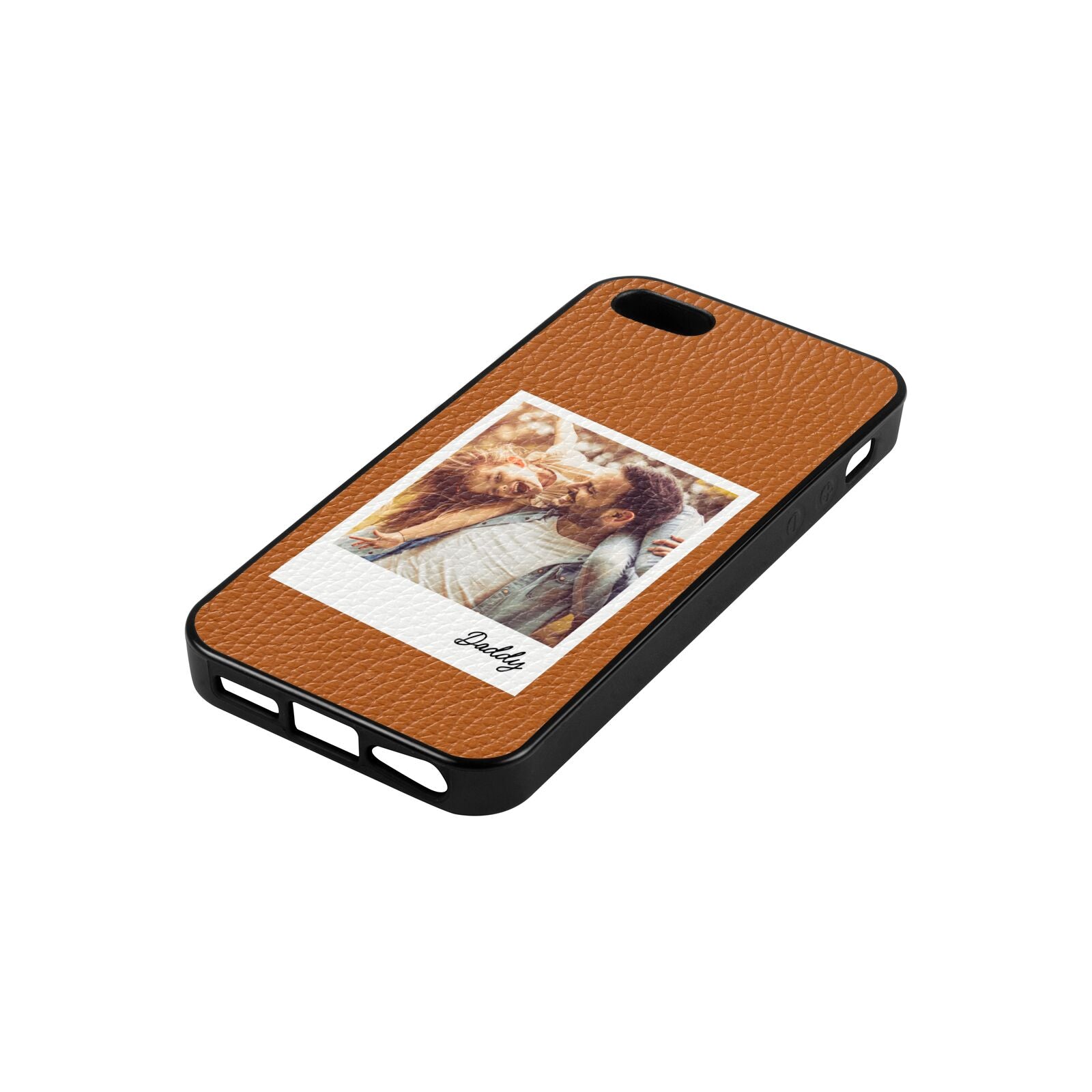 Fathers Day Photo Tan Pebble Leather iPhone 5 Case Side Angle