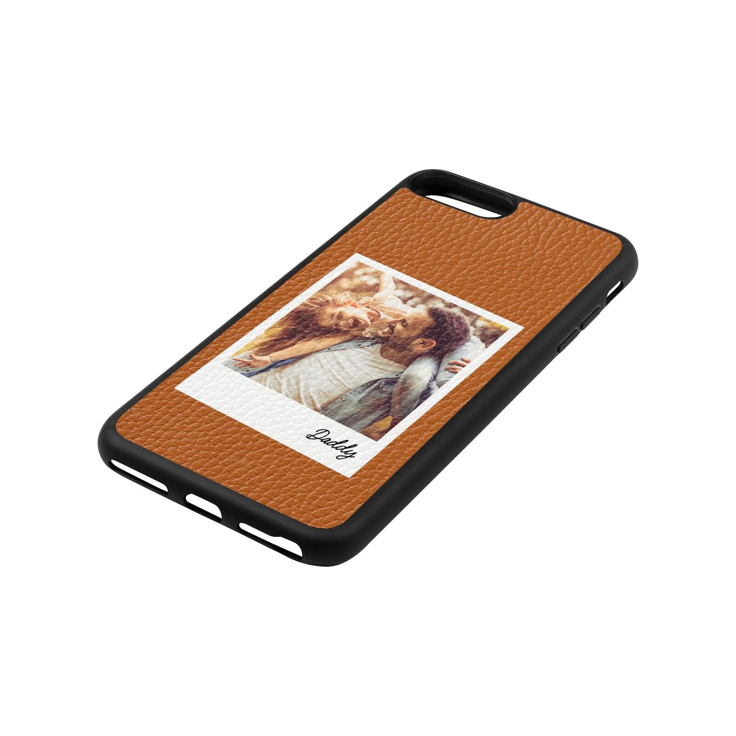 Fathers Day Photo Tan Pebble Leather iPhone 8 Plus Case Side Angle