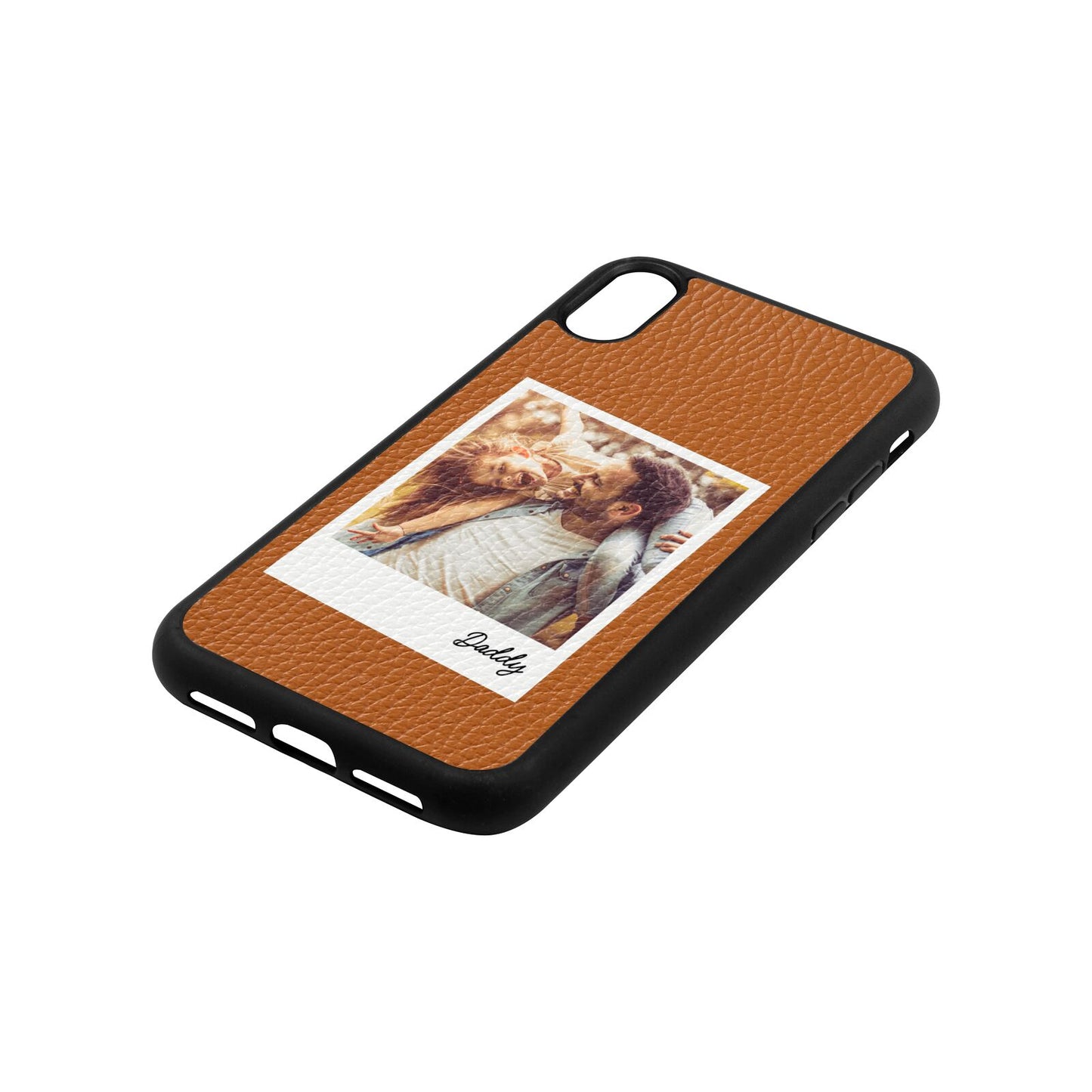 Fathers Day Photo Tan Pebble Leather iPhone Xr Case Side Angle