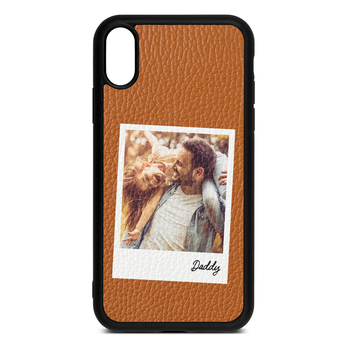 Fathers Day Photo Tan Pebble Leather iPhone Xr Case