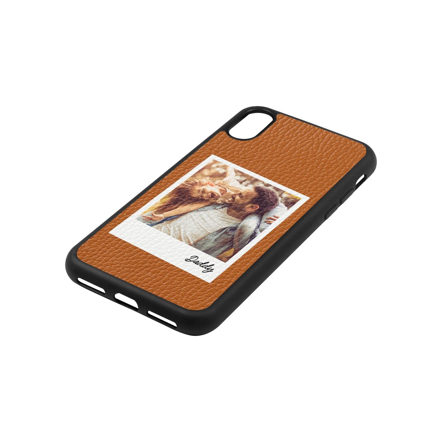 Fathers Day Photo Tan Pebble Leather iPhone Xs Case Side Angle