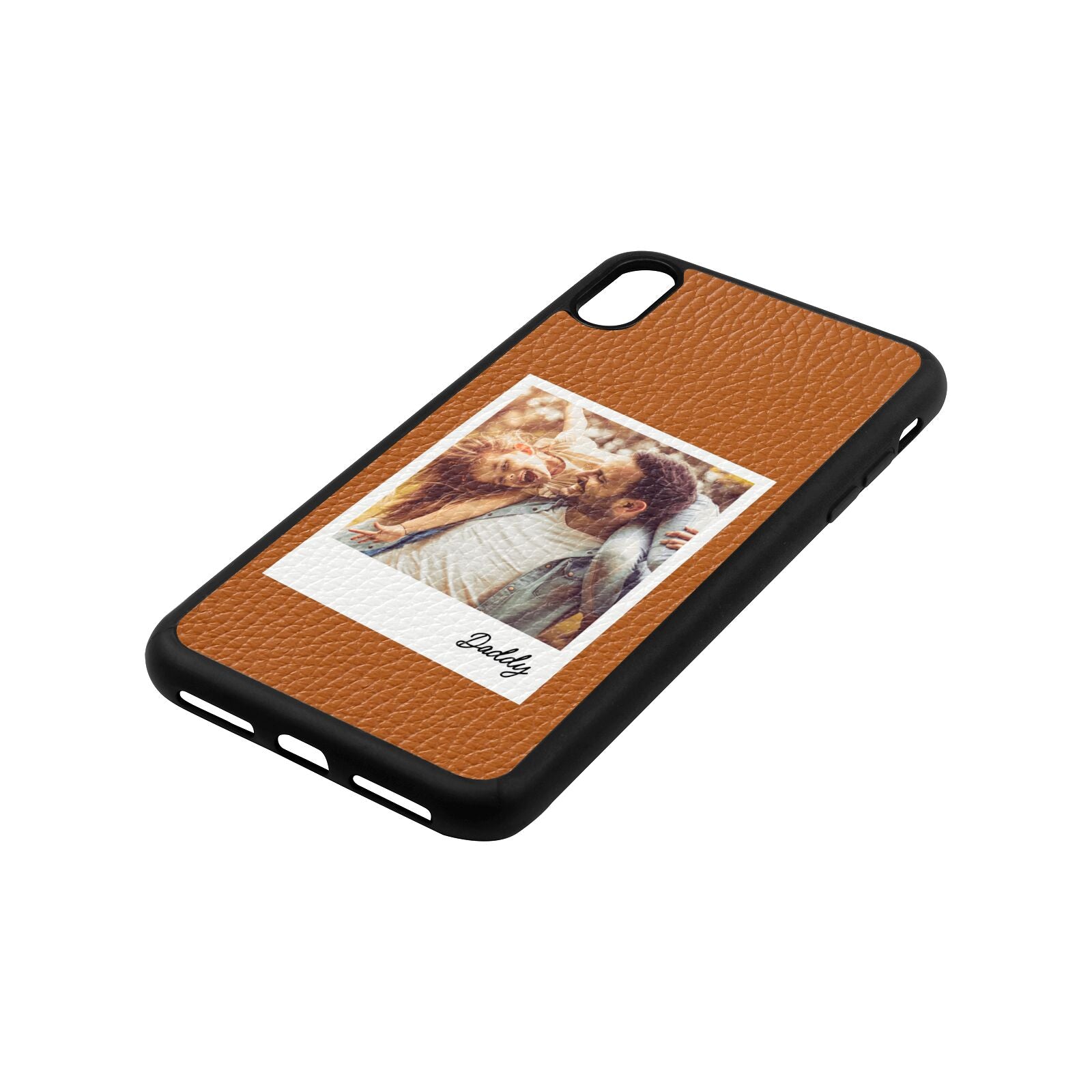 Fathers Day Photo Tan Pebble Leather iPhone Xs Max Case Side Angle